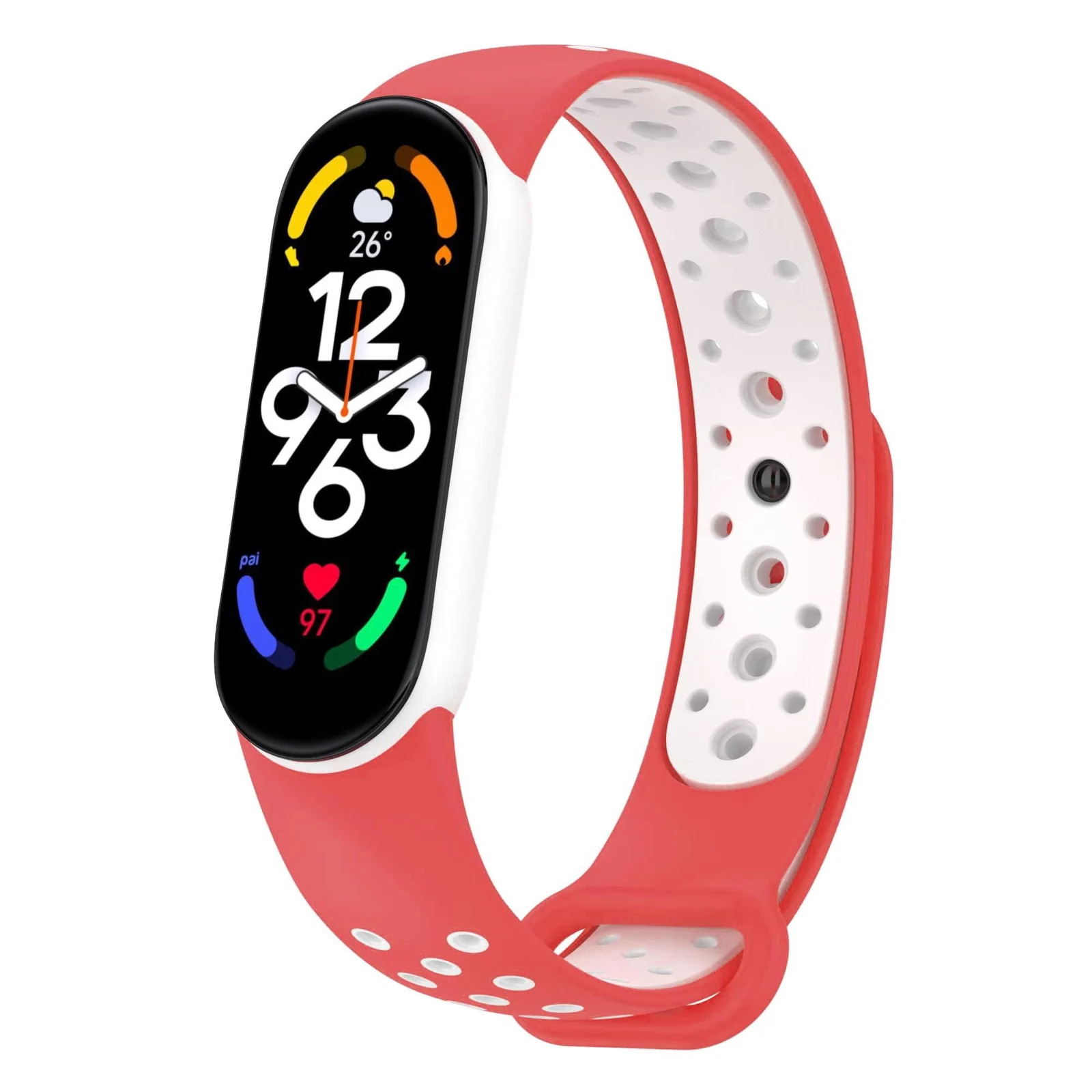 DL3 Mobilak Strap Compatible with Xiaomi Mi Band 4 / Mi Band 3, Women Men Armband, Two Colours Breathable Adjustable Soft Silicone Replacement Strap Compatible with Xiaomi Mi Band 3/4 - Red White