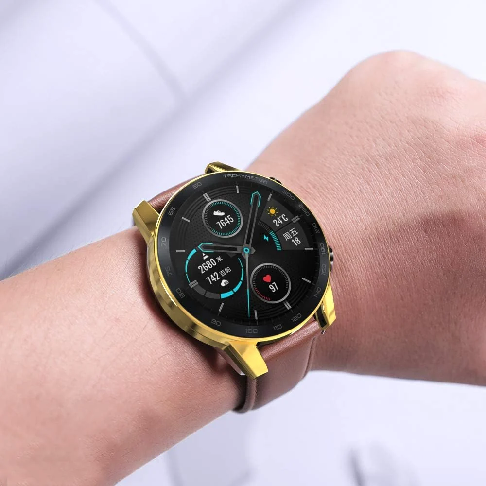 DL3 Mobilak Case Compatible with Honor Magic 2 46MM Case All-Around Screen Protector Watch Soft TPU Shockproof Cover Slim Guard Thin Bumper Shell Protector - Gold