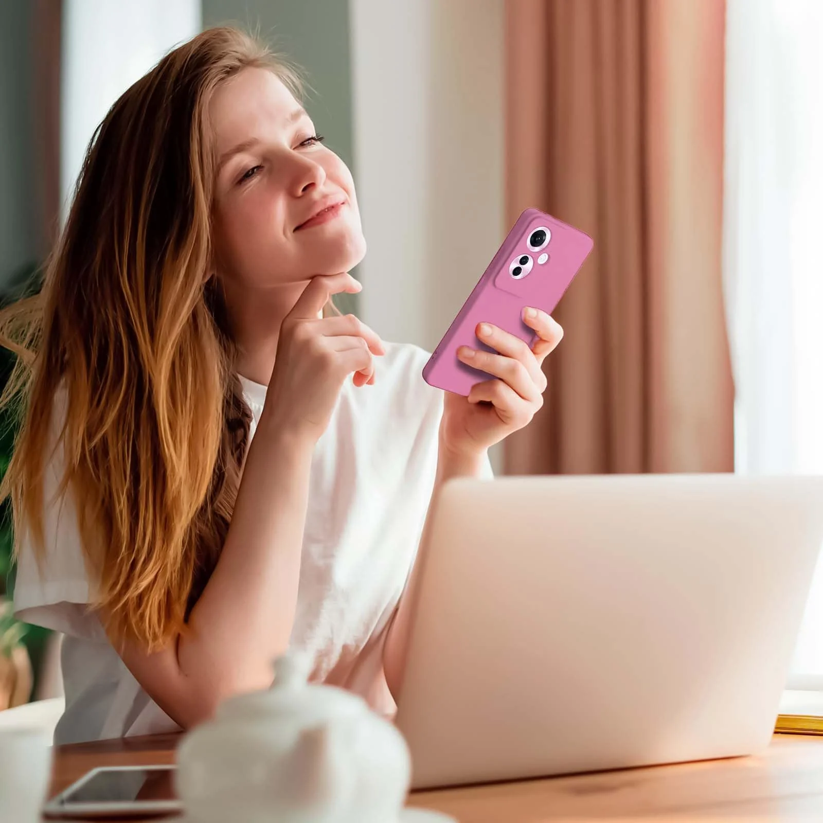 DL3 Mobilak Liquid Silicone Protective Case for OPPO Reno11 F 5G with Camera Protection and Microfiber Lining - Pink