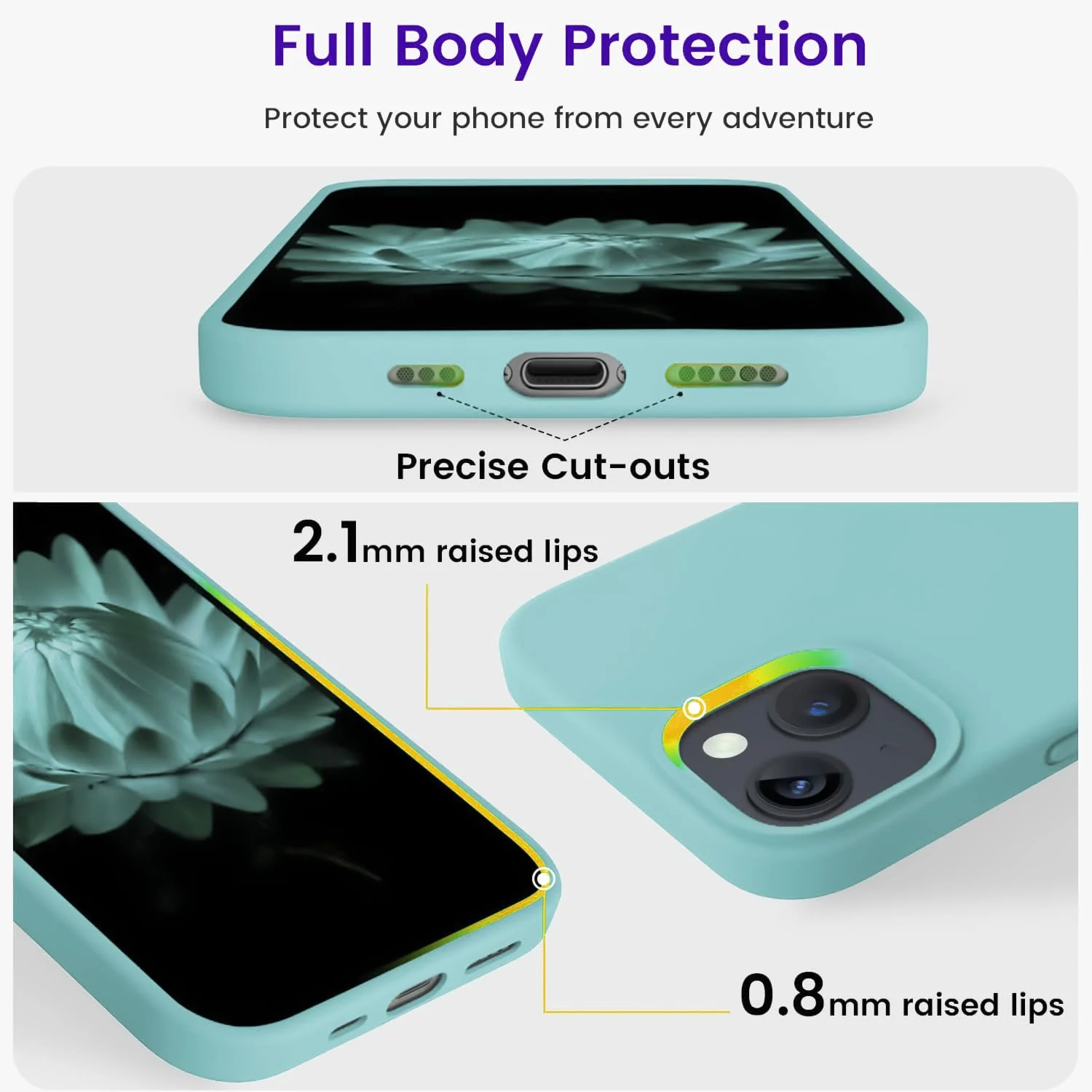 "DL3 Mobilak Liquid Silicone Protective Case with Soft Microfiber Lining for iPhone 15 Plus, iPhone 14 Plus "" - Mint Geen