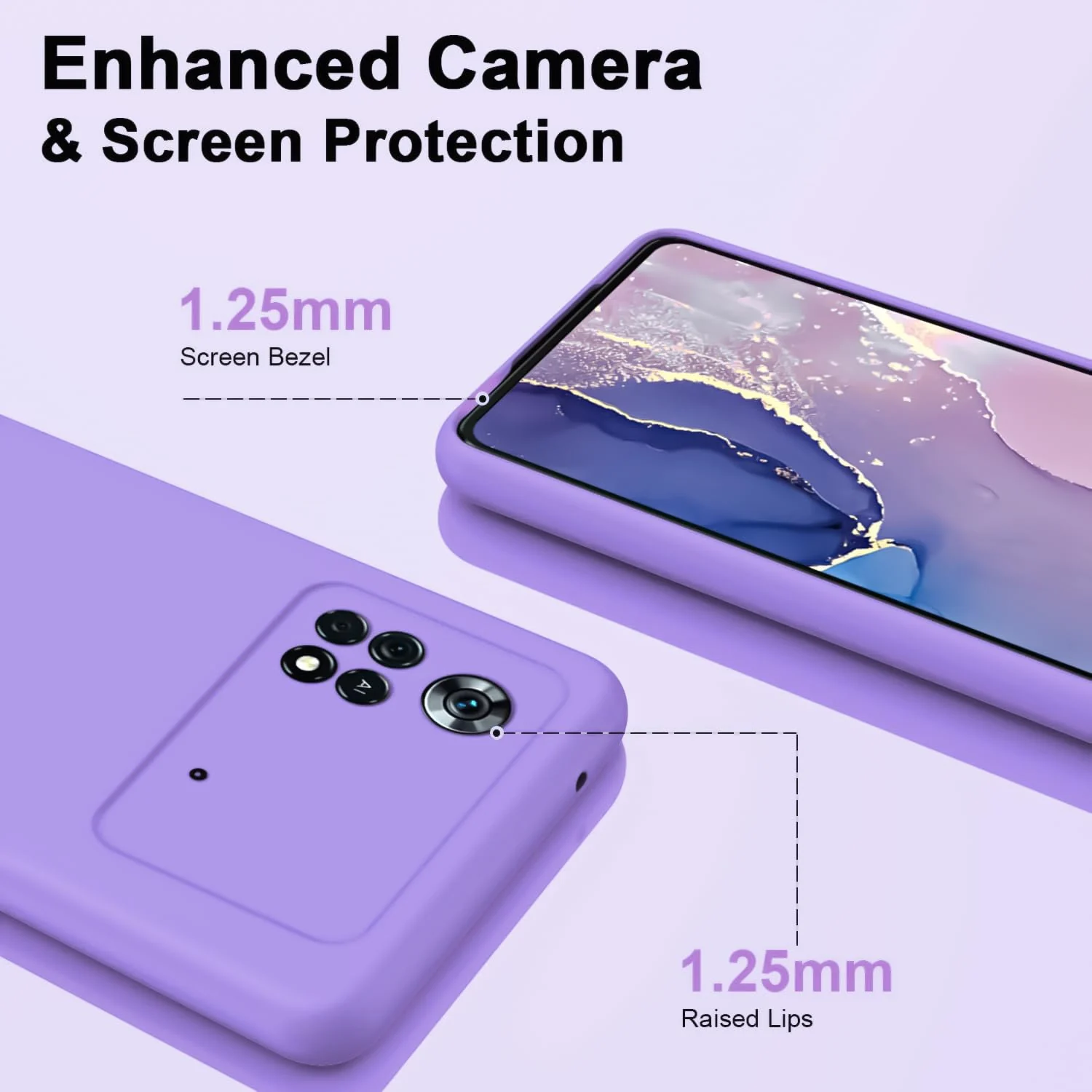 DL3 Mobilak Liquid Silicone Protective Case with Soft Microfiber Lining with Full Camera Protection for Xiaomi Poco X4 Pro 5G - Light Purple