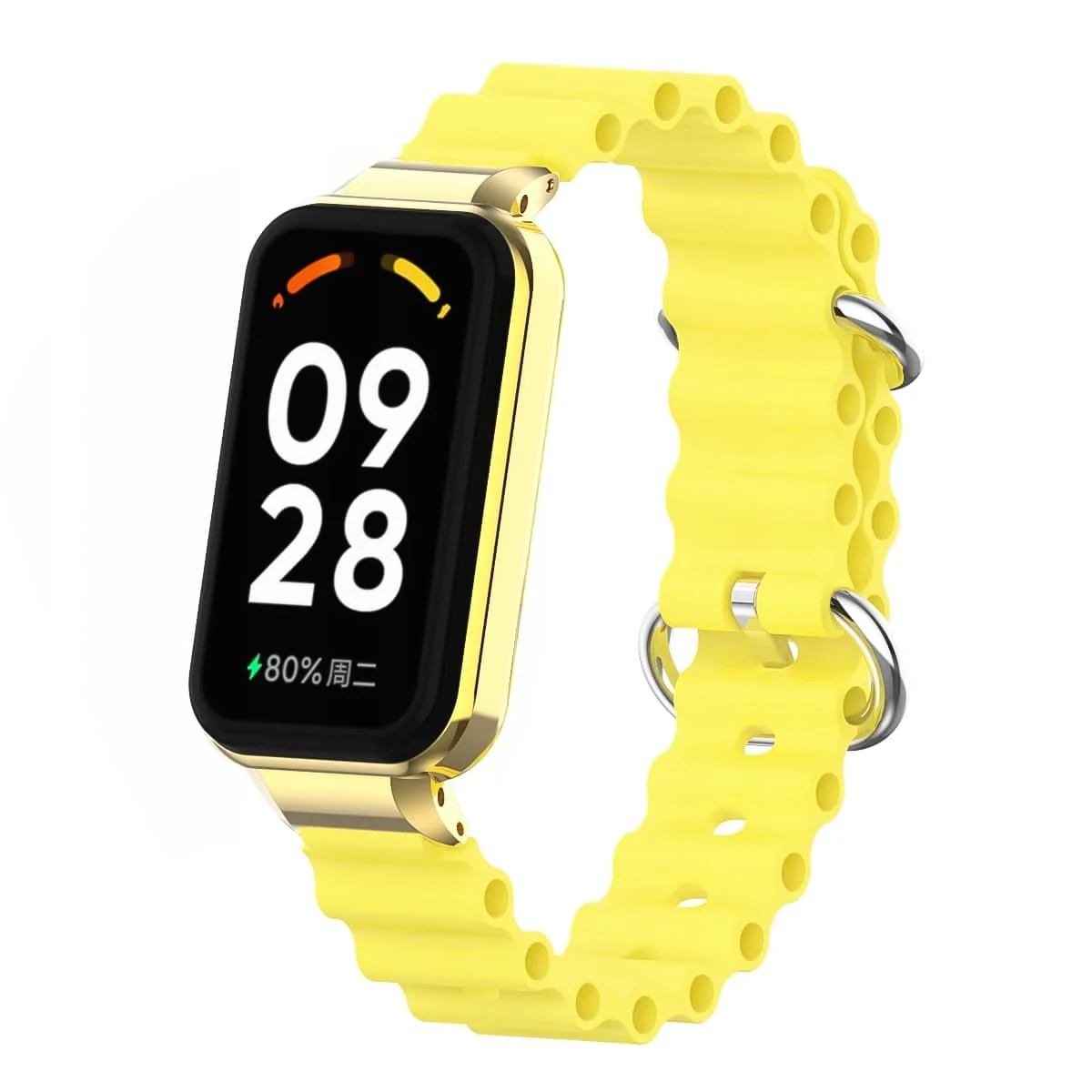 DL3 Mobilak Ocean Strap Compatible with Xiaomi Redmi Band 2/Smart Band 8 Active, Adjustable Silicone Band with Metal Buckle and Frame for Women and Men - Yellow