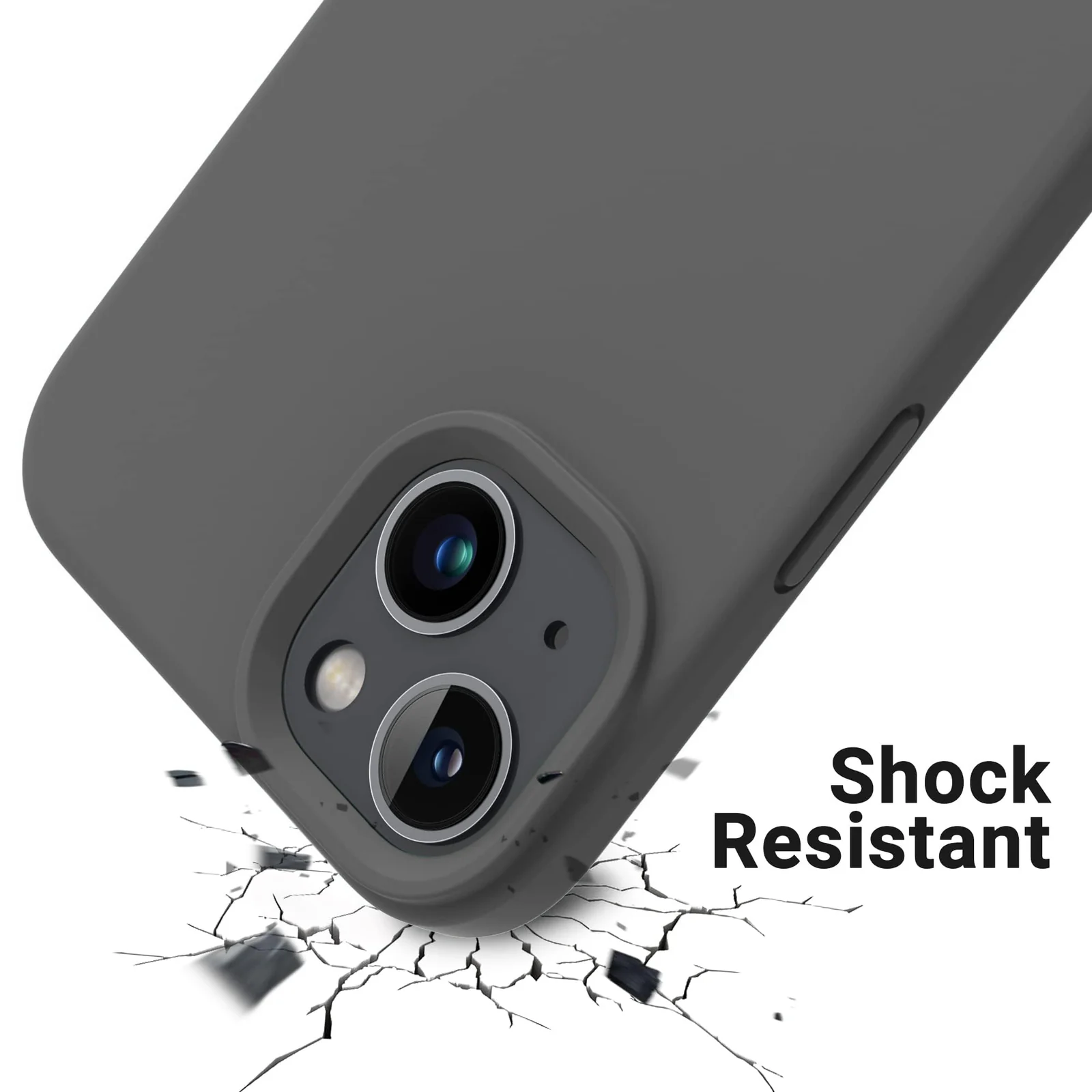 DL3 Mobilak Liquid Silicone Case for iPhone 15, Supports wireless charging, Shock-absorbing protection, Anti-fingerprint finish - B.Gray