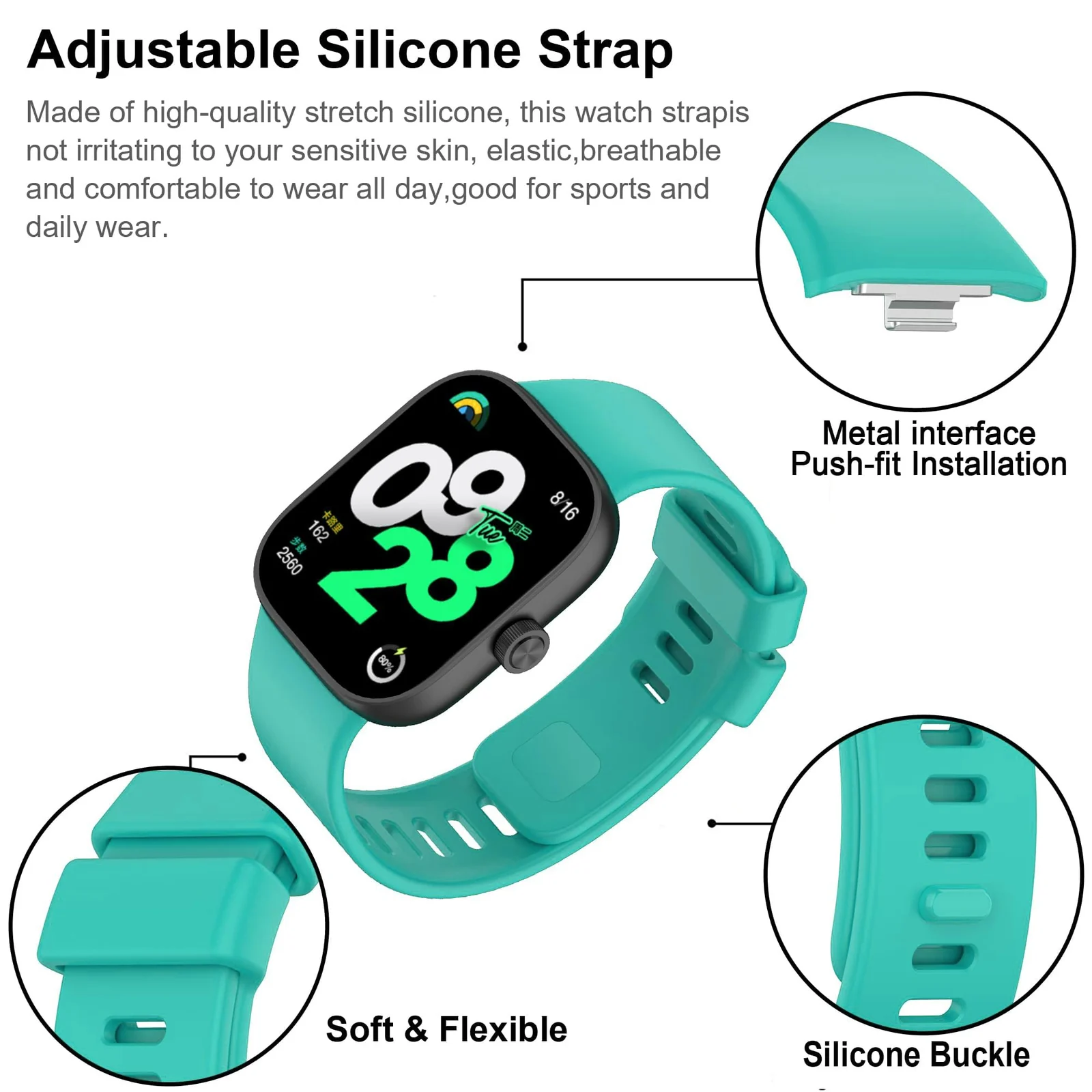 DL3 Mobilak Bracelet Compatible with Xiaomi Redmi Watch 6/5/4 / Xiaomi Smart Band 10 Pro/9 Pro/8 Pro, Soft TPU Replacement Strap Sports, Strap for Men and Women - Turquoise
