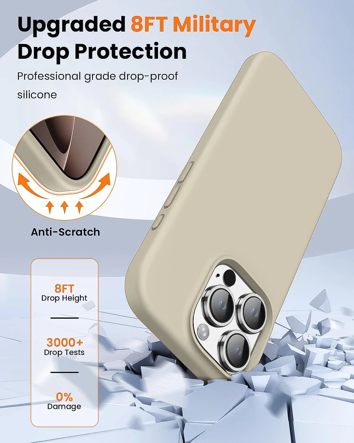 DL3 Mobilak Liquid Silicone Protective Case for iPhone 16 Pro Max with Microfiber Lining and Shockproof Design - A Cream