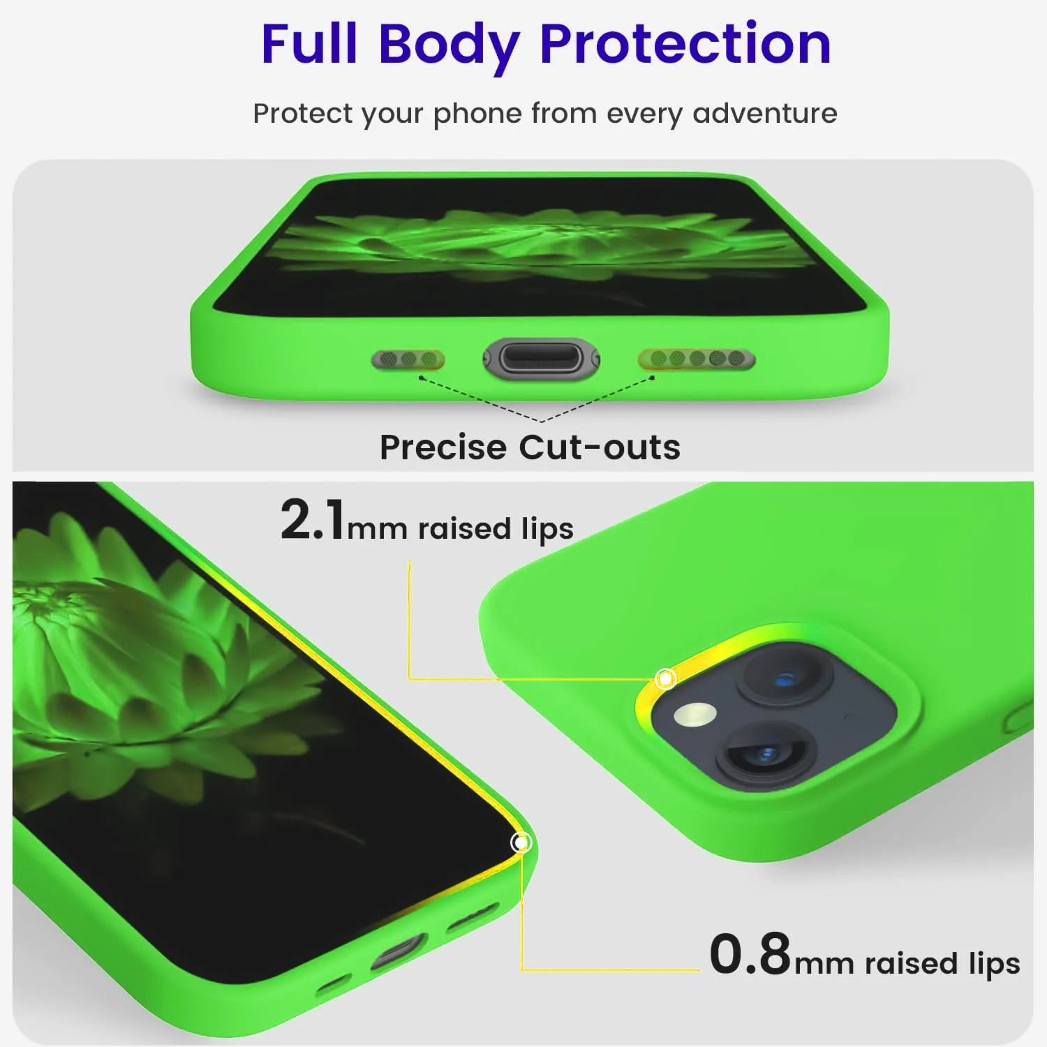 DL3 Mobilak Liquid Silicone Protective Case with Soft Microfiber Lining for iPhone 13 / iPhone 14 - Neon Green