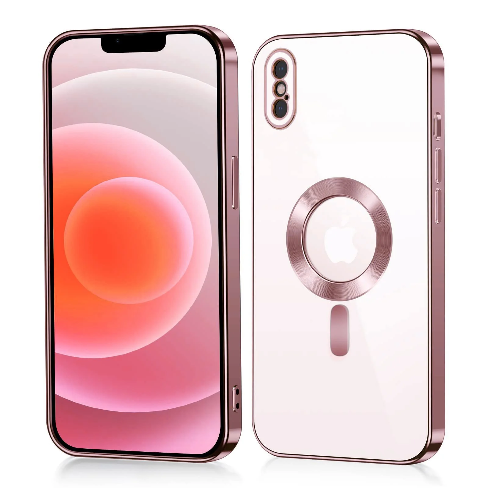 DL3 Mobilak Clear MagSafe-Compatible TPU Case and Camera Lens Protector for iPhone X / iPhone XS - Rose Gold