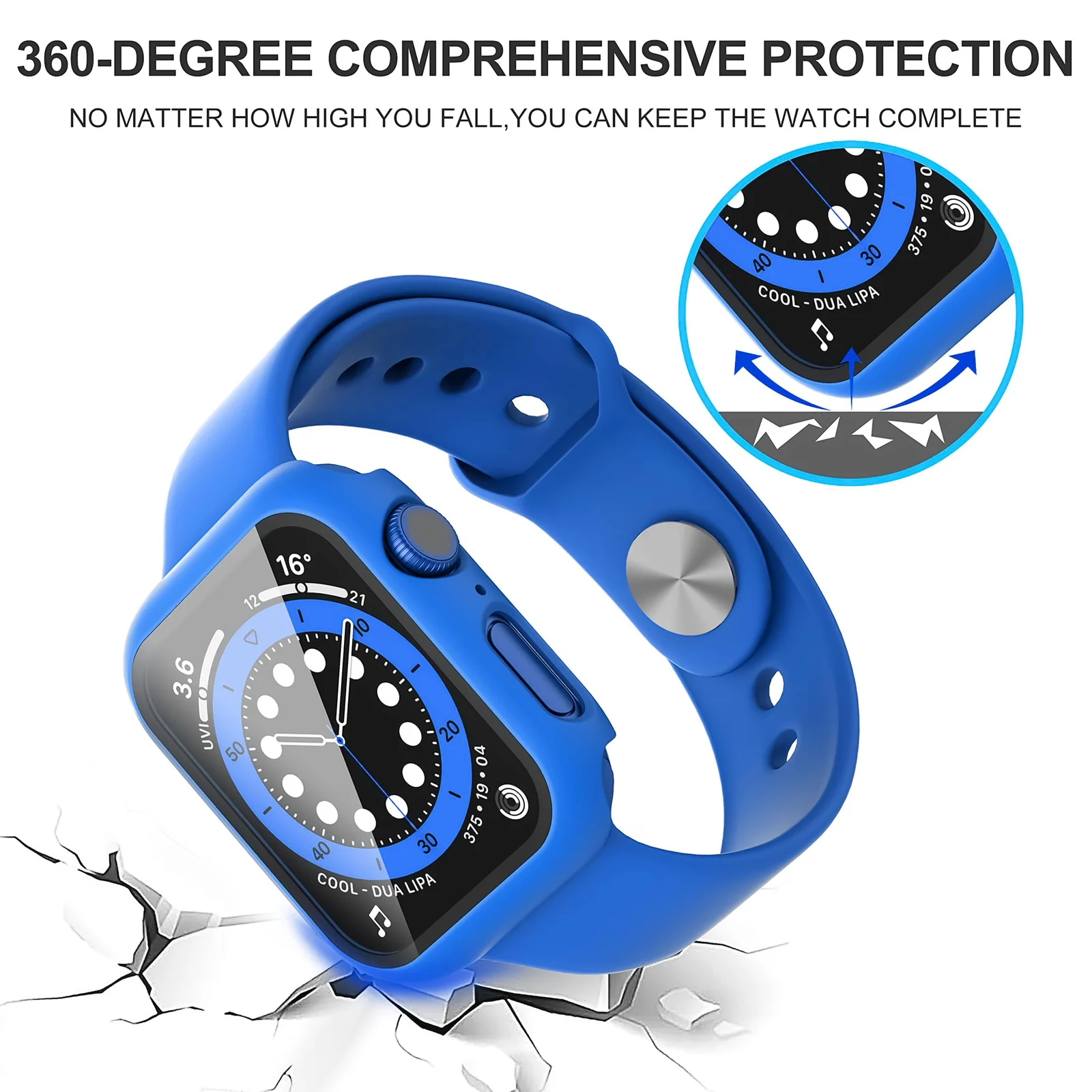 DL3 Mobilak Hard Case Designed for Apple Watch 41mm Series 9 8 7, Built-in 9H [HD Clear] Tempered Glass Screen Protector, [Full Protection] Slim Cover for iWatch 41mm Series 9 8 7 - Neon Blue