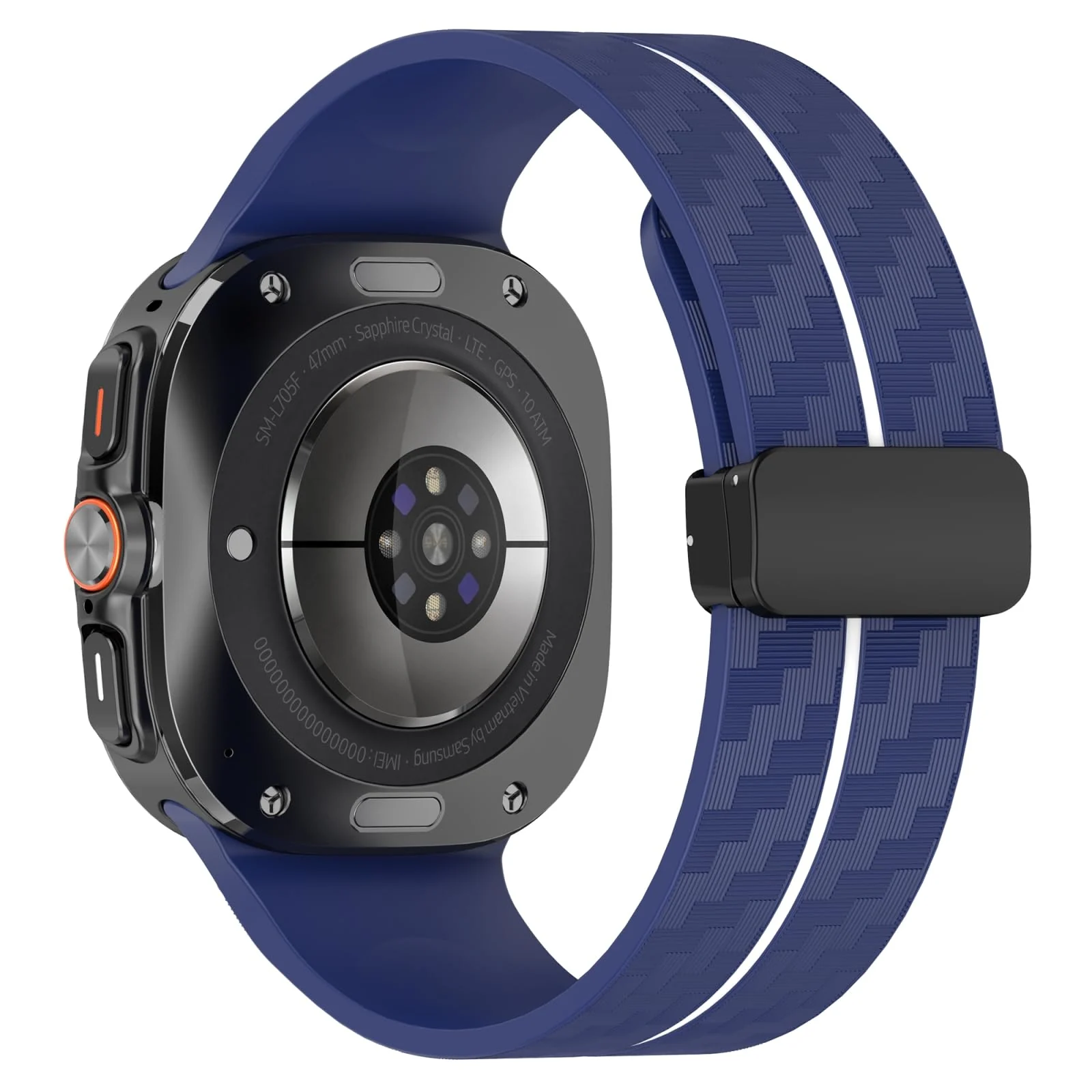 DL3 Mobilak Compatible for Samsung Galaxy Watch Ultra Band 47mm for Men Women, Soft Silicone Waterproof Sport Strap with Magnetic Clasp, Stylish Carbon Fiber Replacement Galaxy Watch 7 Ultra Bands - Blue White