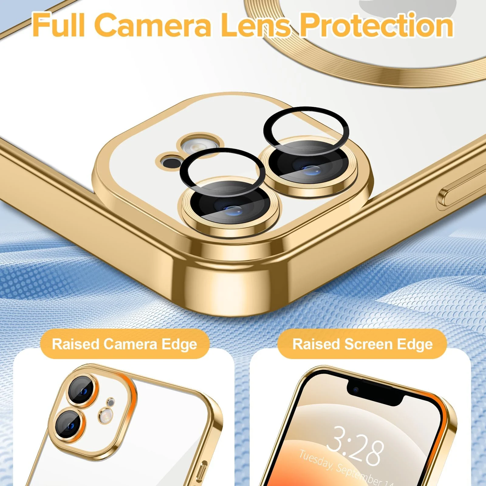 DL3 Mobilak Clear TPU Card Holder Case for iPhone 12 with Camera Protection and Magnetic Car-Mount Support - Gold