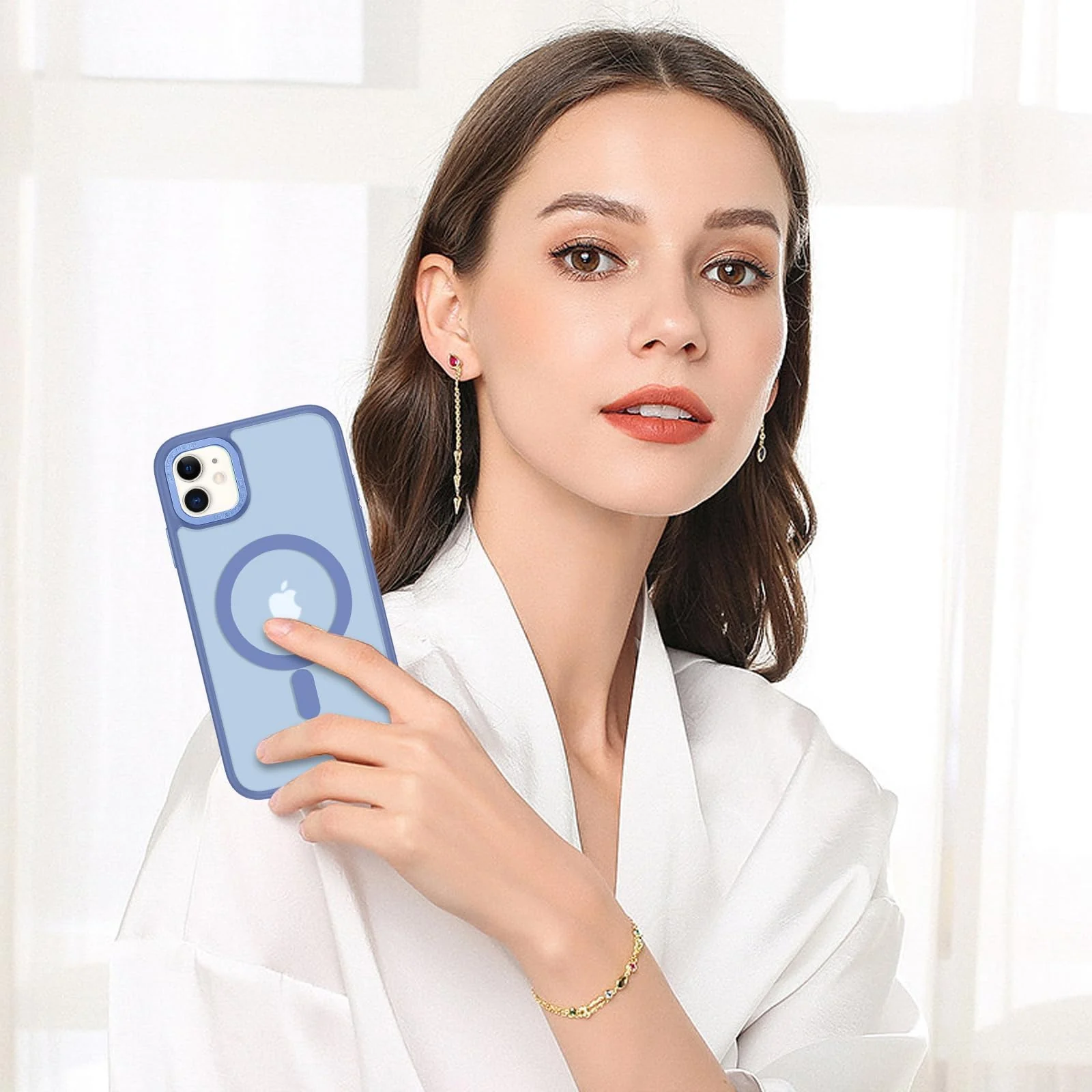 DL3 Mobilak Wallet Case with Card Slot for iPhone 11 with Ring Holder and Magnetic Car-Mount Support - Baby Blue