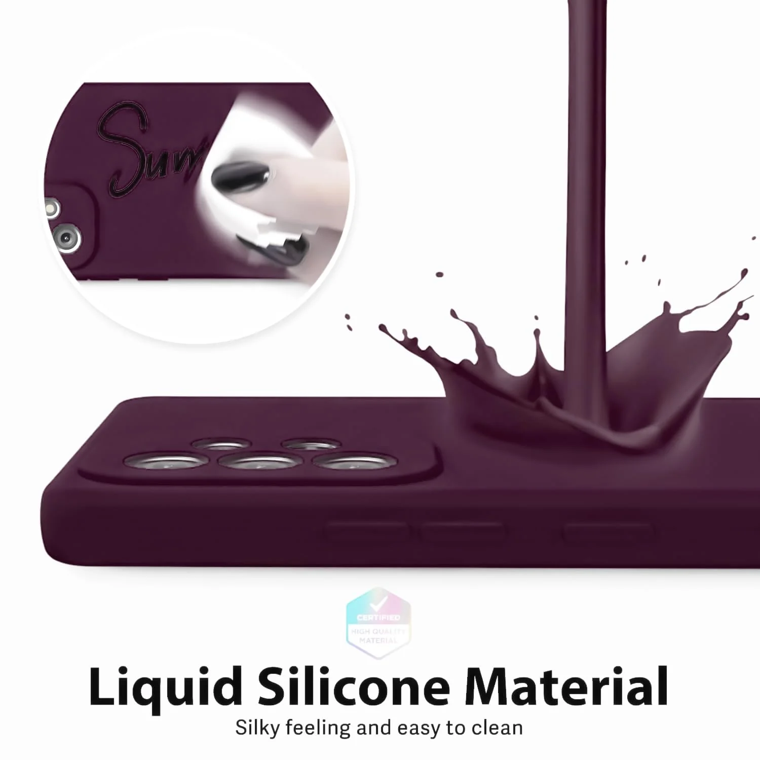 DL3 Mobilak Liquid Silicone Protective Case with Soft Microfiber Lining with Full Camera Protection for Samsung Galaxy A73 - Wine Red