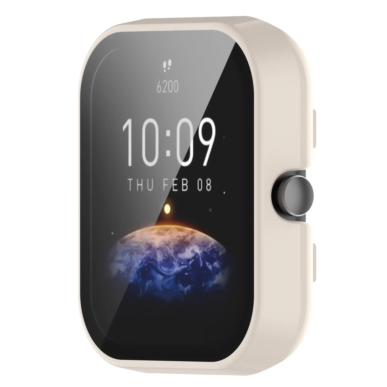 DL3 MOBILAK Full-Coverage Watch Case with Tempered Glass for Amazfit Bip 3 / Bip 3 Pro, Ivory White