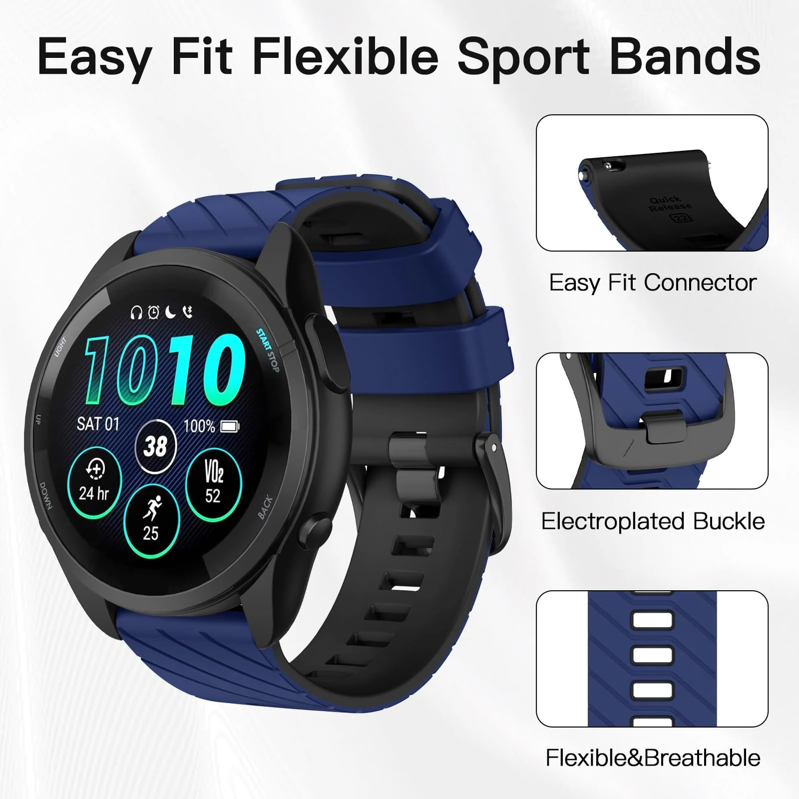 DL3 Mobilak Silicone Sport Band 22MM Strap For Xiaomi Redmi Watch 5 Active/5 Lite/Samsung Galaxy Watch 3 45mm/Watch 46mm/Gear S3/Huawei watch GT5 GT4 GT3 GT2 GT 46MM/GT2E/GT3 Pro/GT 5 Pro - Blue/black