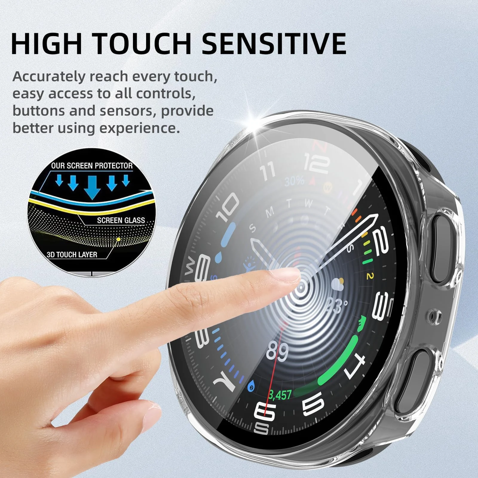 DL3 Mobilak Case Compatible with Samsung Galaxy Watch 8 44mm, Full Coverage Slim Hard Case Protective Bumper Built-in Tempered Glass Screen Protector Shell for Galaxy Watch8 44 mm - Clear