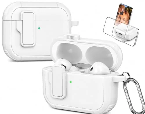 DL3 Mobilak Case for AirPods 4 Cover 2024 - Rugged AirPods 4th Generation Cover 2024, Shock-Resistant Design & Exact Fit, Shockproof iPod Case Protective Hard Shell with Carabiner - White