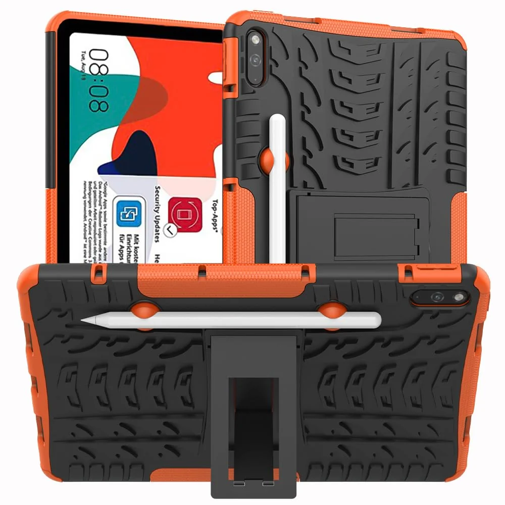 DL3 Mobilak Case For Huawei Matepad 10.4 Inch 2022/2020 tablet, Hybrid Rugged Armor Heavy Duty 2 in 1 TPU + PC Combo Dual Layer Shockproof Case with Kickstand - Orange