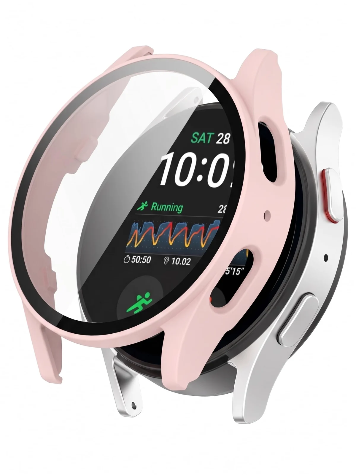 DL3 Mobilak Case with Screen Protector for Samsung Galaxy Watch 7 44mm, Bumper Full Coverage Hard PC Overall Protective Cover, Built-in Tempered Glass Film High Sensitivity - Pink