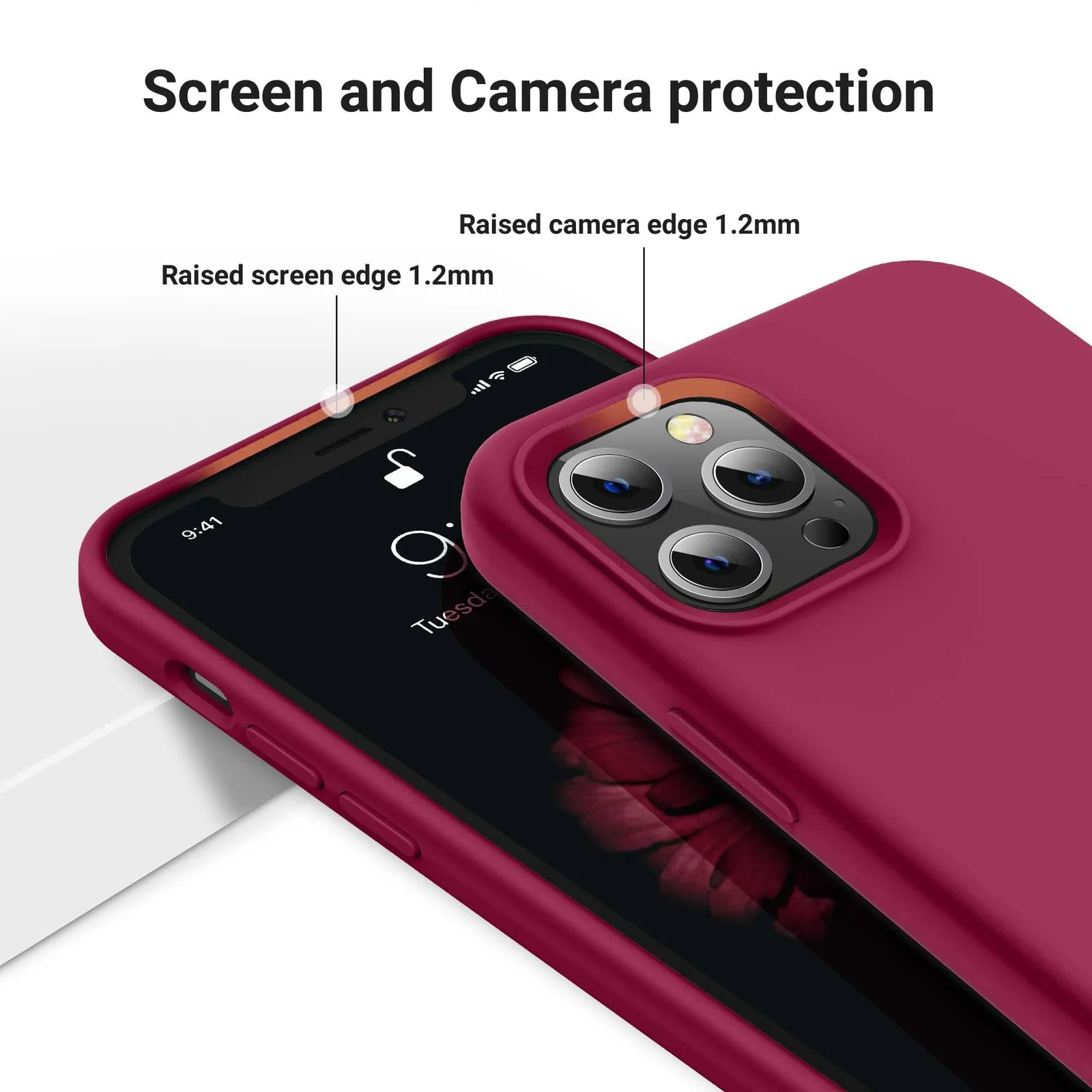 DL3 Mobilak Liquid Silicone Case for iPhone 14 Pro (6.1 Inch), Shock-absorbing protection, Scratch-resistant surface, Soft microfiber lining - Roze Red