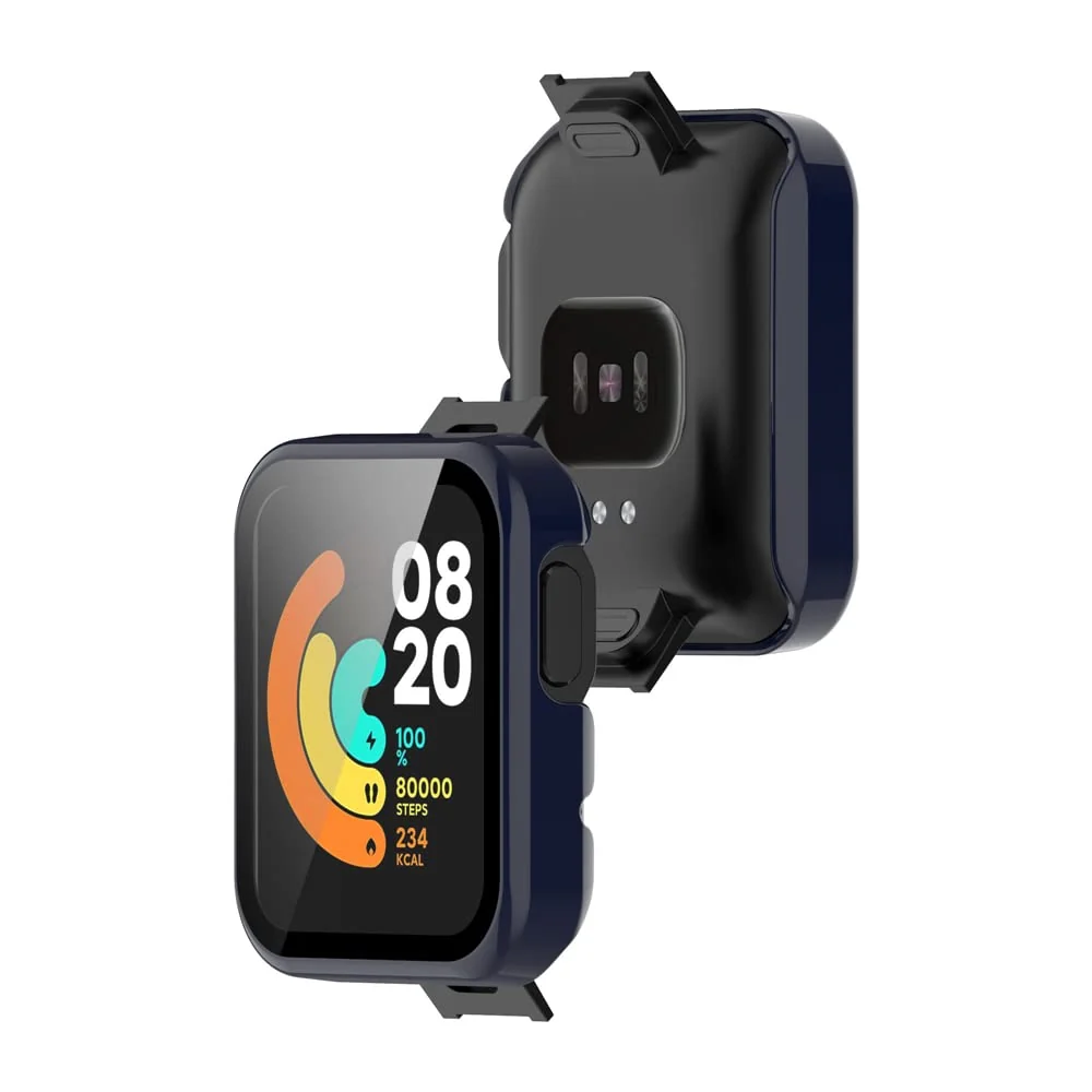 DL3 Mobilak Protective Case Compatible with Xiaomi Mi Watch Lite, 9H Hardness PC Cover Bumper Full Slim Protective Case with Tempered Glass For Redmi Watch Lite - Blue