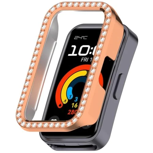 Dl3 Mobilak Bling Case Without screen protector for Huawei Band 8/9/10, Hard PC Frame Case, Crystal Diamonds Bumper Cover for Women Girls, Slim Protective Cover (Rose Gold)