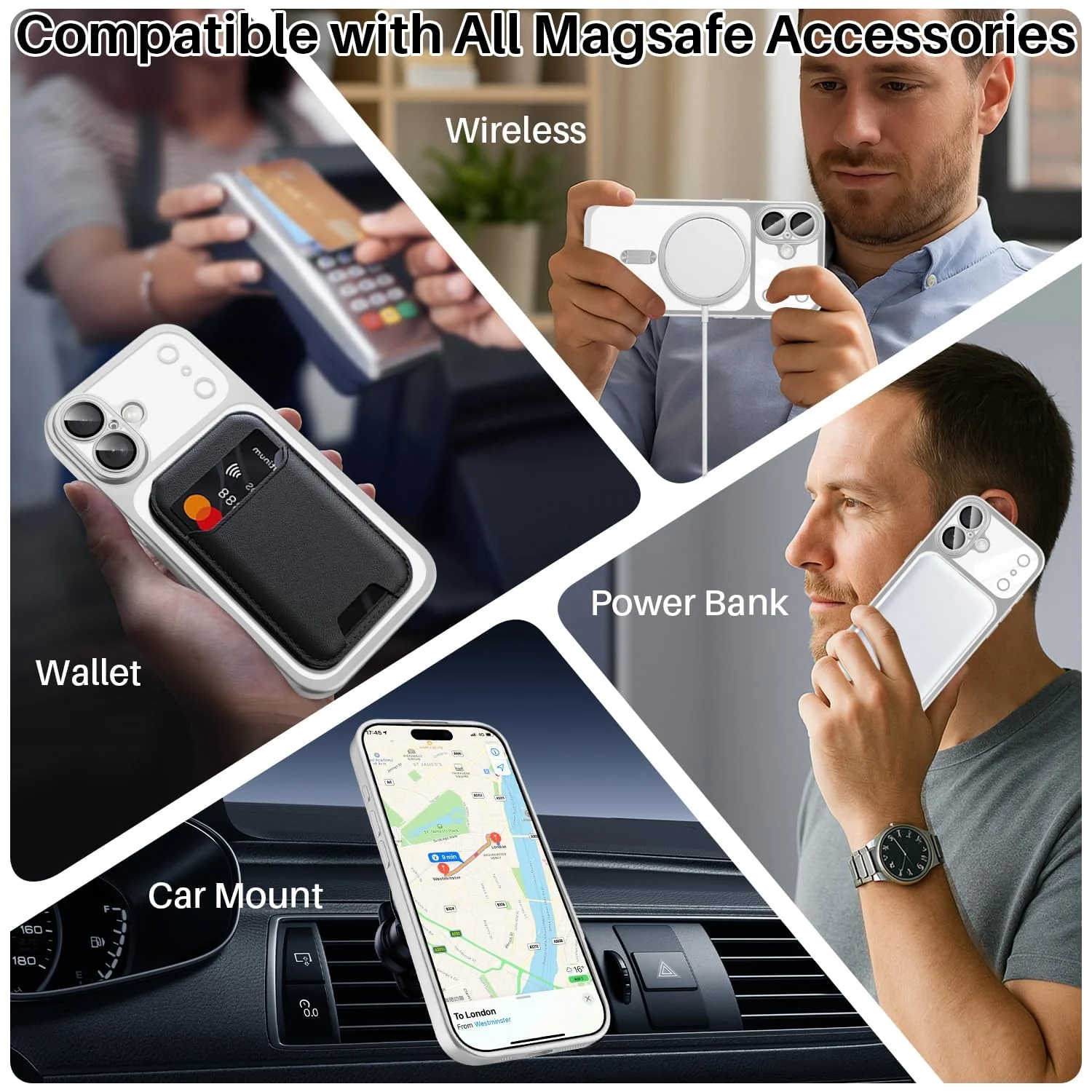 DL3 Mobilak For iPhone 17 Magnetic Case, Compatible with MagSafe, Built-in Camera Lens Protector, Luxury Plating Soft TPU Clear Shockproof Slim Thin Cover - Silver Matte