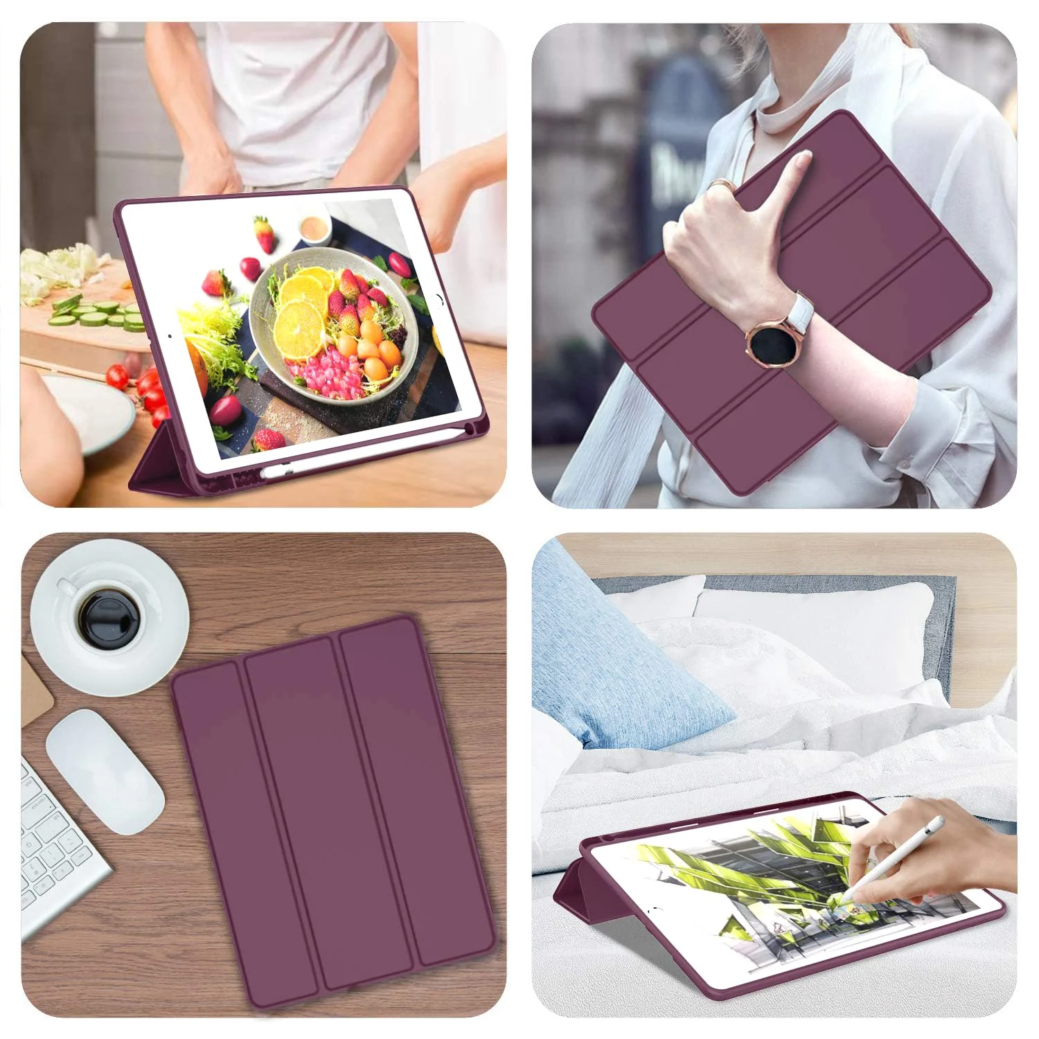 DL3 Mobilak Smart Case for Samsung Galaxy Tab A8 10.5 Inch 2021(-X200/-X205/-X207) with Pencil Holder, Soft TPU Smart Stand Back Cover Auto Wake/Sleep Feature - Wine Red