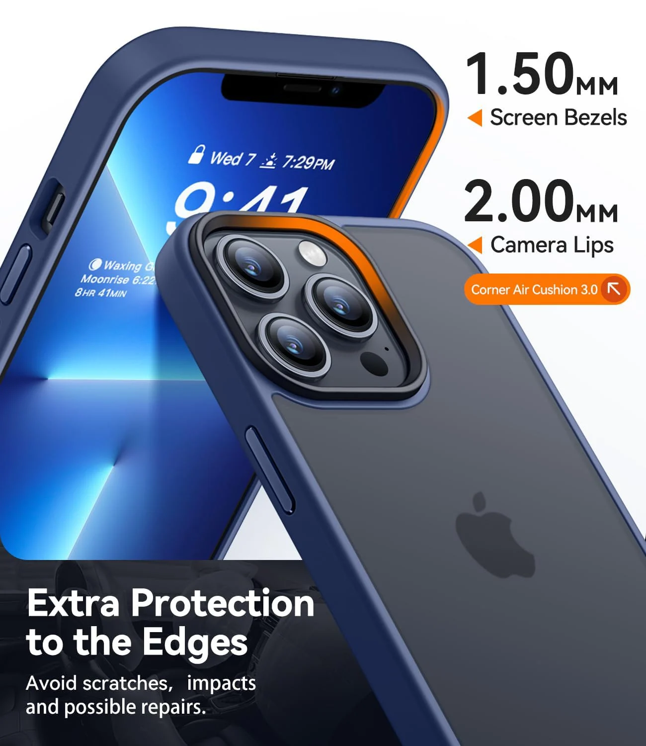 DL3 Mobilak Matte Protective Case for iPhone 13 Pro / iPhone 14 with Camera Protection and Shockproof Design - Blue