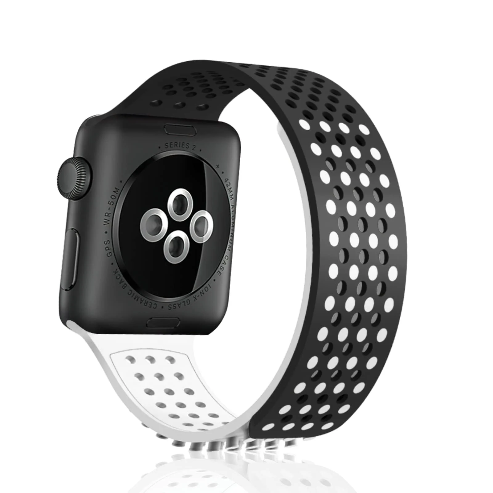 DL3 Mobilak Soft Silicone Band For Apple Watch Ultra Bands 49mm 45mm 44mm 42mm, Sport Replacement Wristband No Clasps for iWatch Series 8 ultra 7 6 5 4 SE 3 2 Women Men, Waterproof Strap - White Black