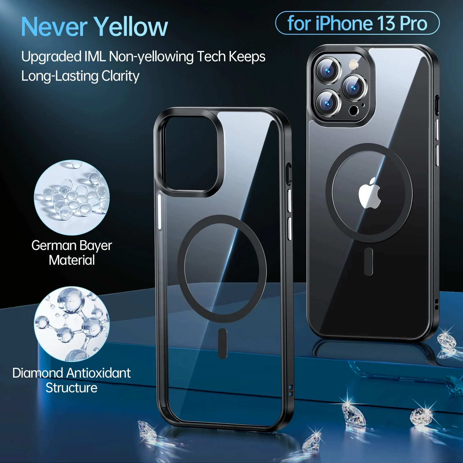 DL3 MOBILAK Case Magnetic Crystal Clear for iPhone 13 Pro (6.1 Inch) Case, [Compatible with MagSafe] Slim Phone Case Thin Cover - Black