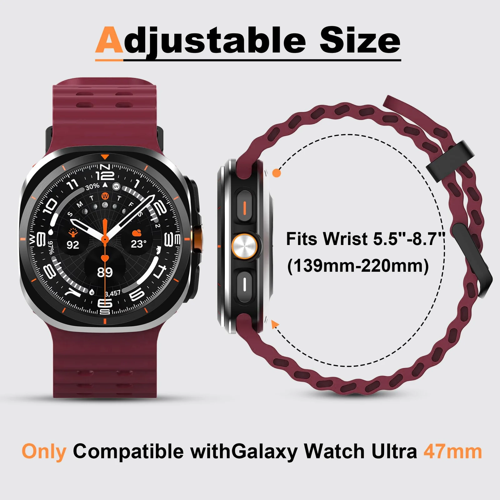 DL3 Mobilak Sport Band Compatible with Samsung Galaxy Watch Ultra Band 47mm Women Men, Breathable Soft Silicone Waterproof Watch Strap Accessories for Samsung Watch 7 Ultra Bands - Burgundy