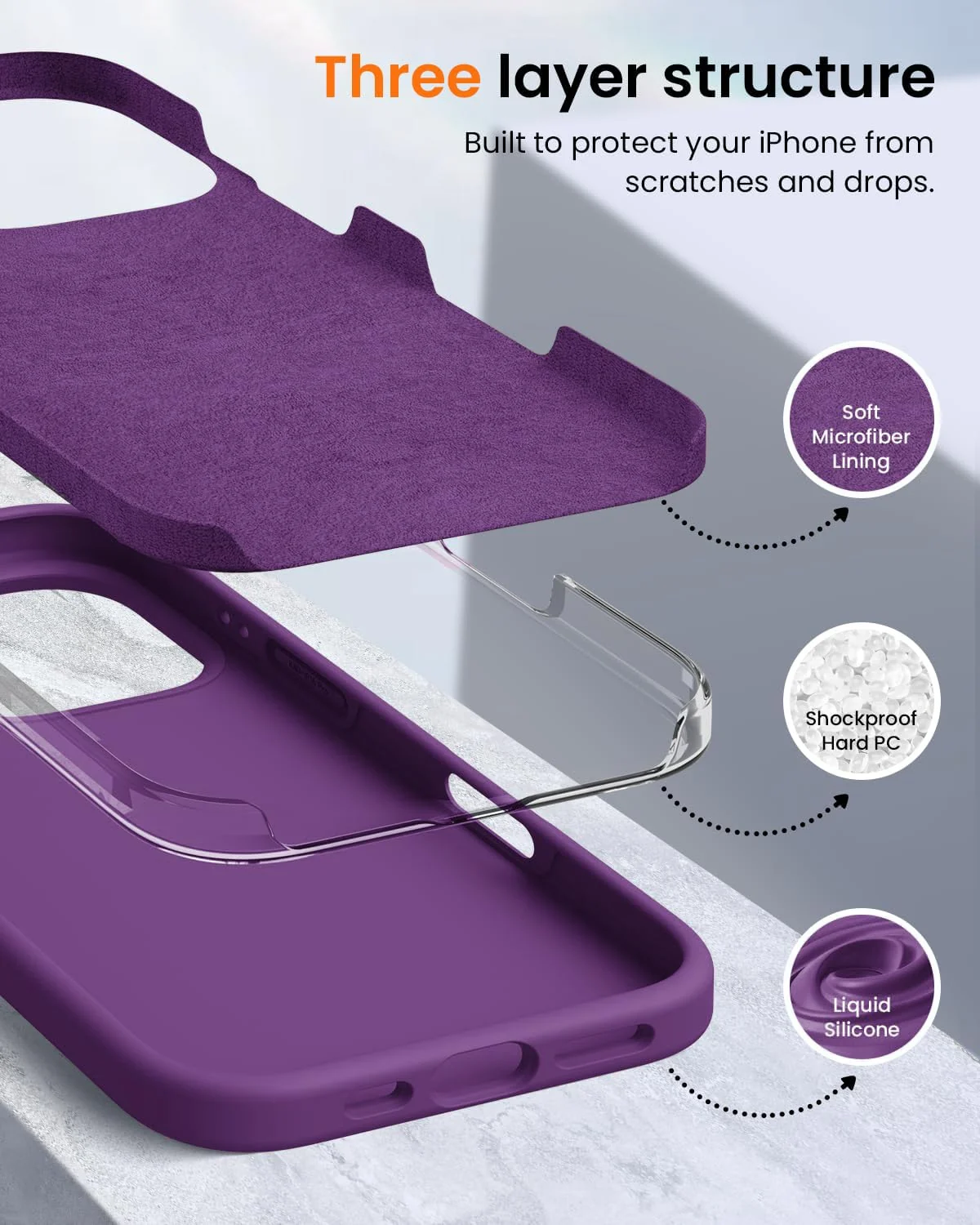 DL3 Mobilak Liquid Silicone Protective Case with Soft Microfiber Lining for iPhone 16 Pro - Violet