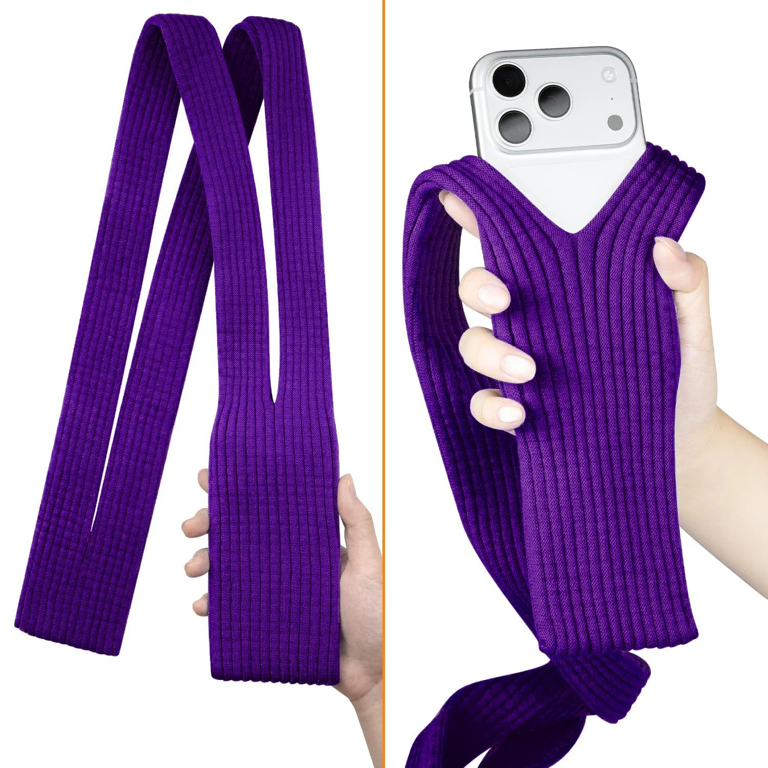 DL3 Mobilak Phone Pocket Lanyard Crossbody Strap 80cm, Universal Stretch Knit Mobile Holder Pouch, Hands-Free Shoulder Phone Bag for iPhone & All Smartphones, Lightweight Minimalist Design - Purple