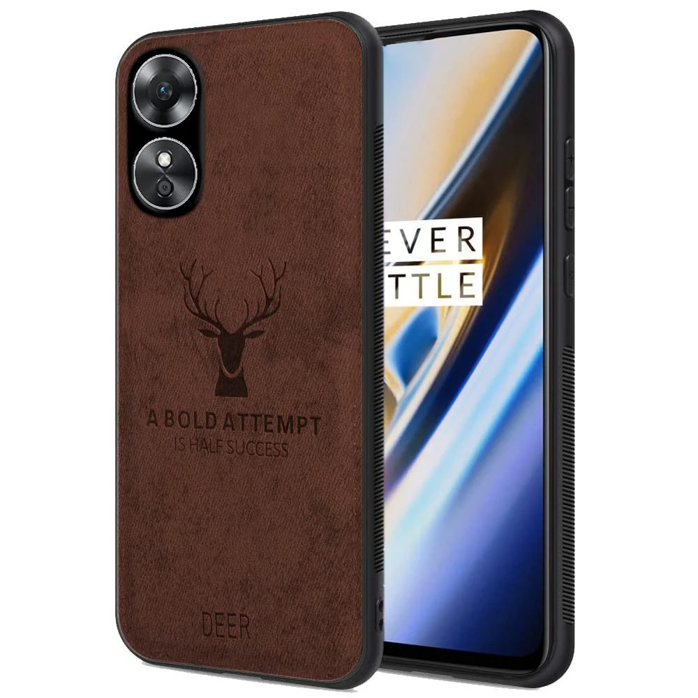Dl3 Mobilak Case For Oppo A17 / Oppo A17K Luxury Soft Texture Deer Patterned TPU Leather Protective, Dirt-Resistant, Anti-Shock, Anti-Fingerprint, Cover Full Body Protective (Brown)