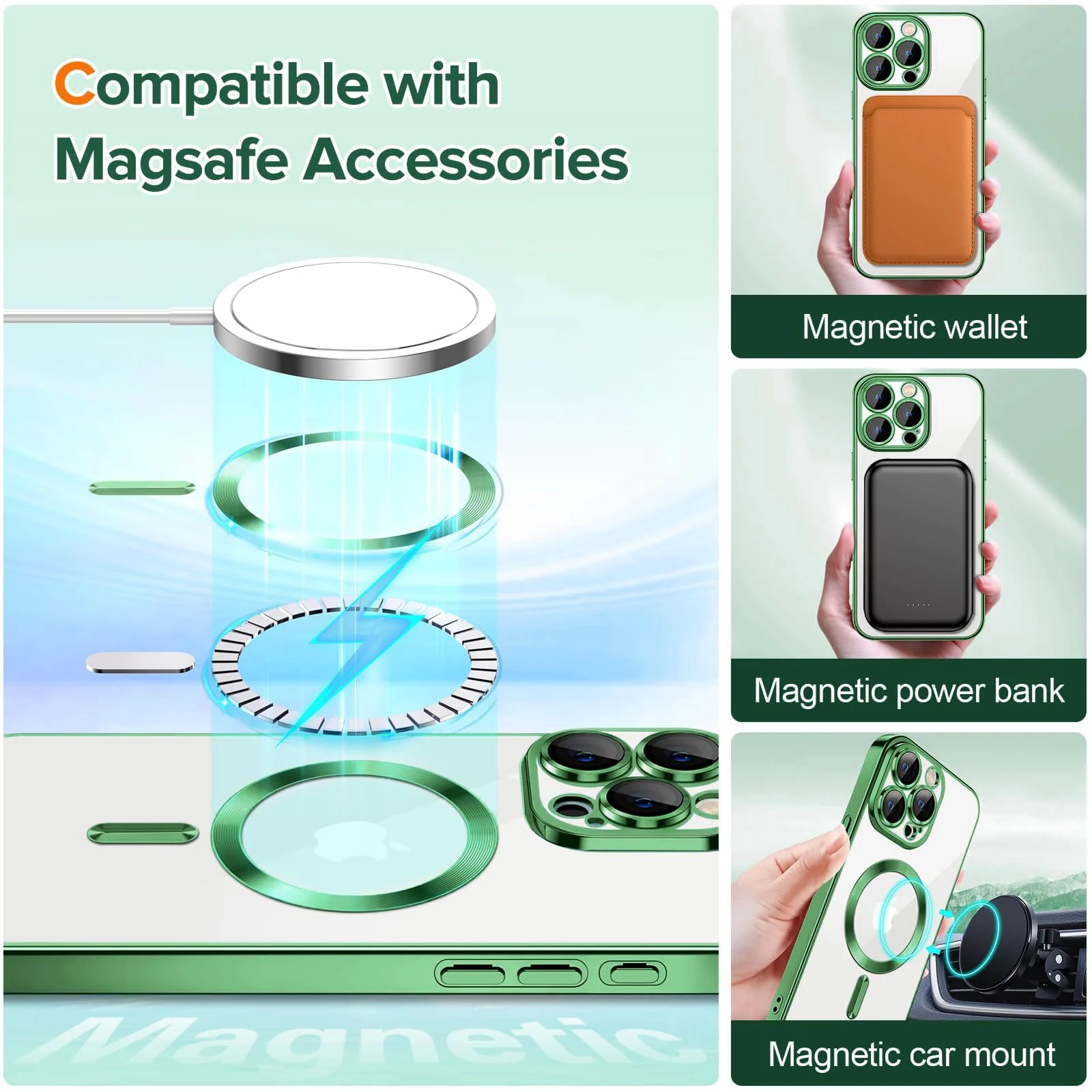 DL3 Mobilak Clear MagSafe-Compatible Magnetic Case for iPhone 12 Pro Max with Camera Protection - Light Green