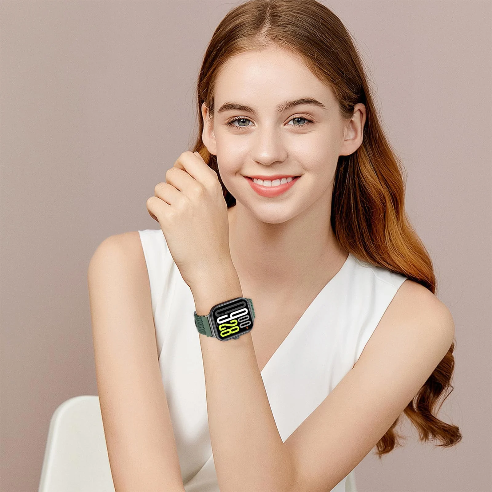 DL3 Mobilak Braided Bracelet Compatible with Redmi Watch 4/5 / 6 / Xiaomi Smart Band 8 Pro/Band 9 Pro, Nylon Magnetic Fabric Elastic Sport Nylon Replacement Strap for Men Women - Green