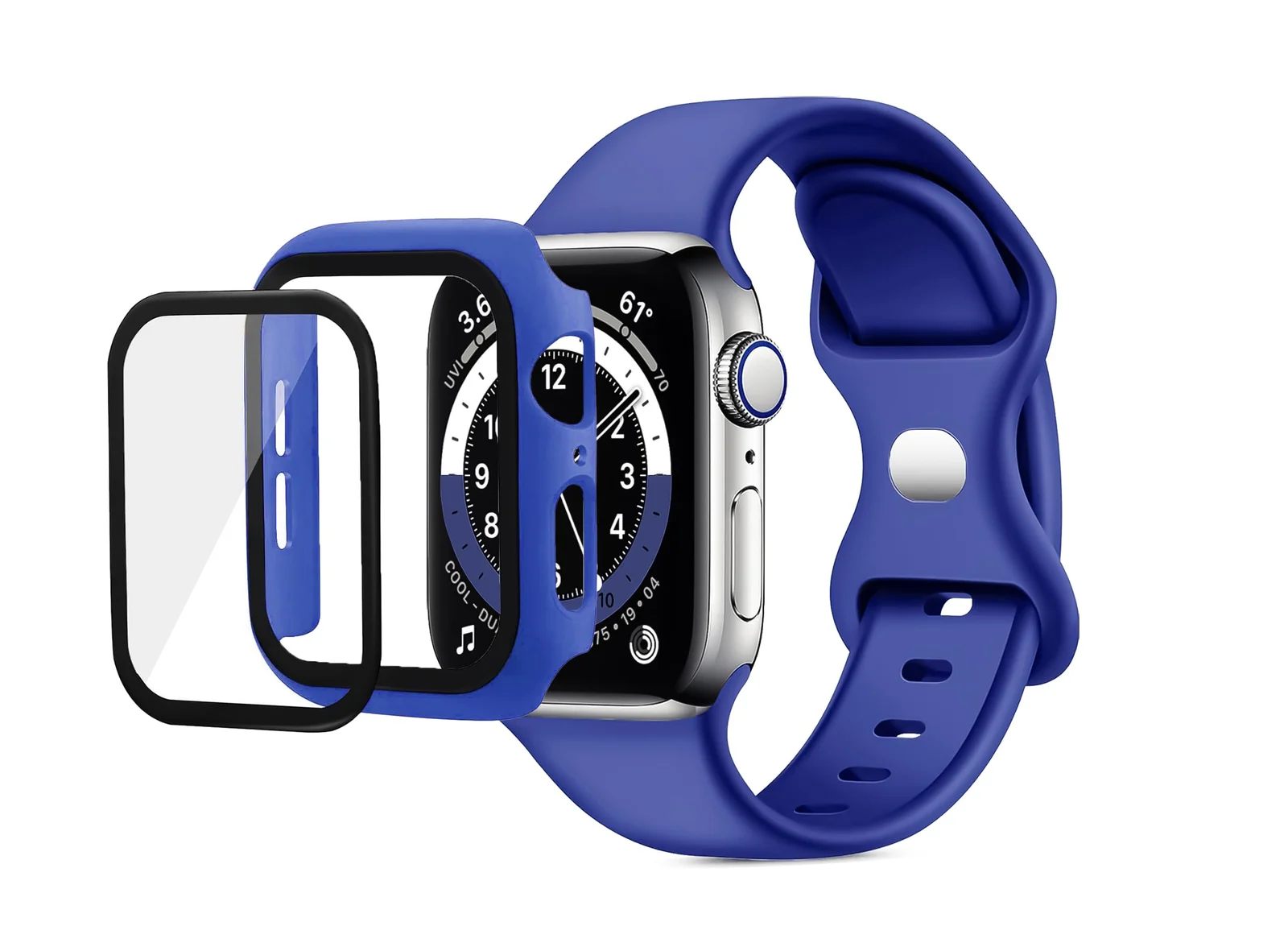 DL3 Mobilak Band with Case Compatible with Apple Watch 45mm, Adjustable Silicone Sport Wristband Replacement, Strap With Cover Built-in Glass Screen Protector for iWatch Series 9 8 7 (Pepsi) - Black