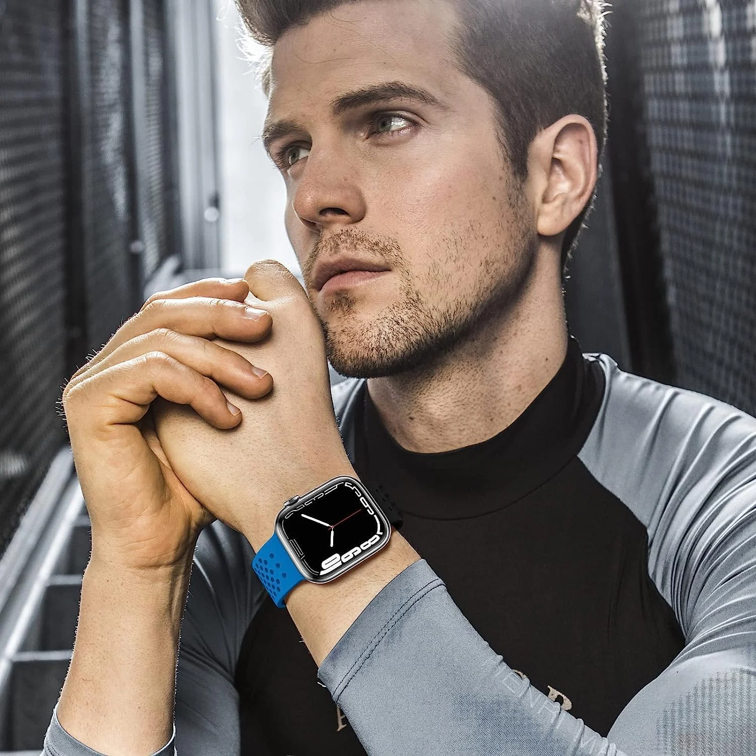 DL3 Mobilak Soft Silicone Band For Apple Watch Ultra Bands 49mm 45mm 44mm 42mm, Sport Replacement Wristband No Clasps for iWatch Series 8 ultra 7 6 5 4 SE 3 2 Women Men, Waterproof Strap - Black Blue