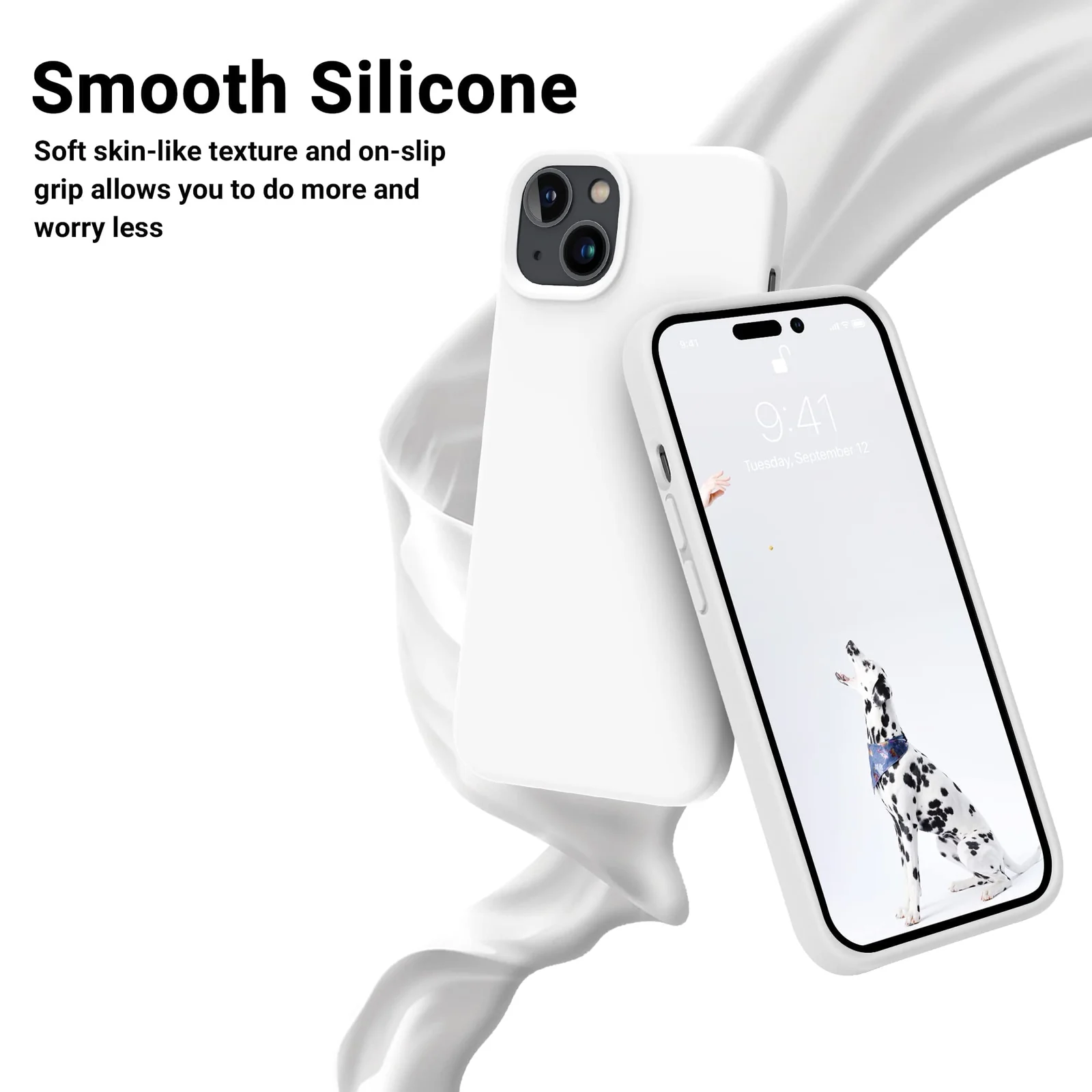 DL3 Mobilak Liquid Silicone Protective Case with Soft Microfiber Lining for iPhone 13 / iPhone 14 - White