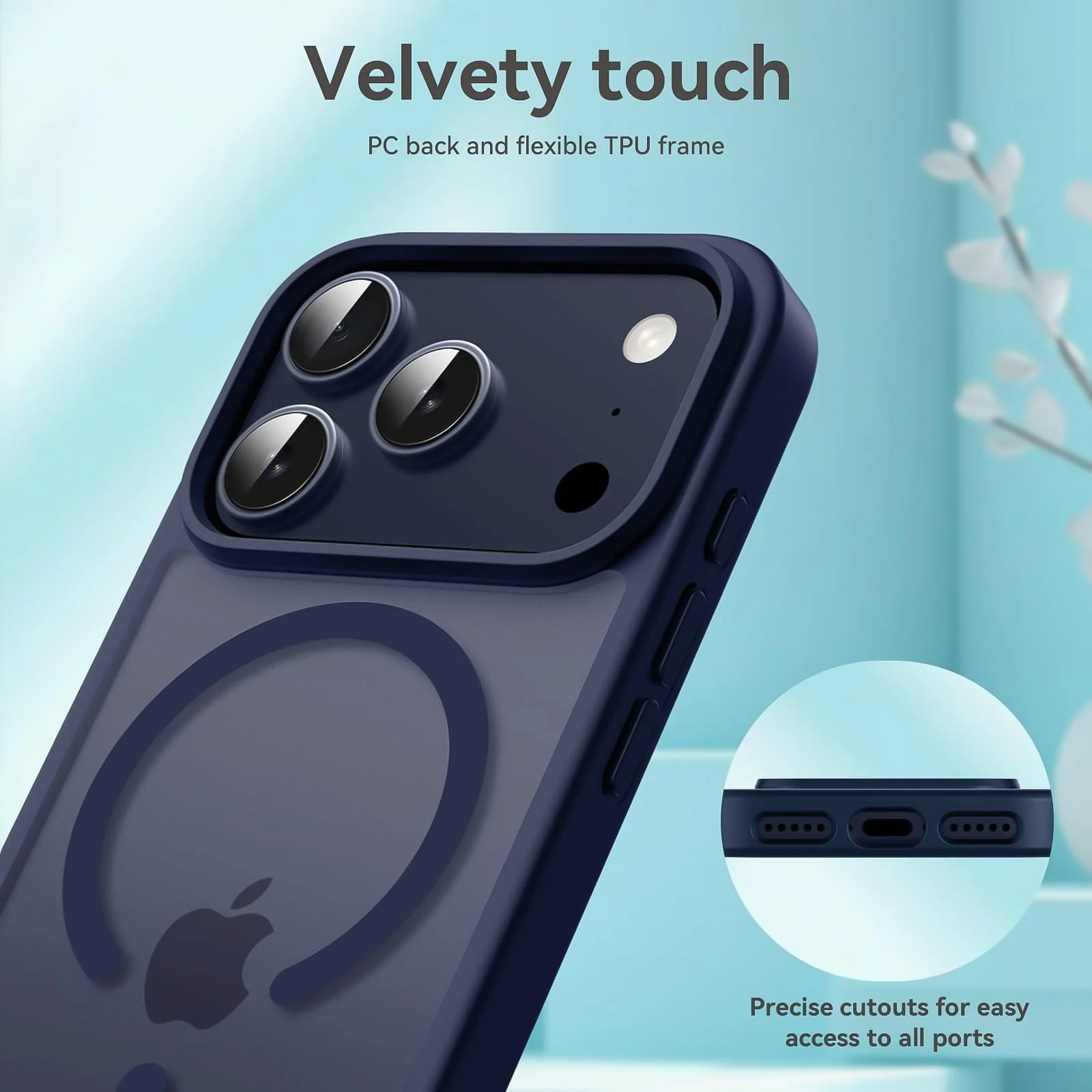 DL3 Mobilak Translucent Matte Case for iPhone 17 Pro Max, Compatible with MagSafe accessories, Supports wireless charging, Built-in magnetic car-mount support - Dark Blue