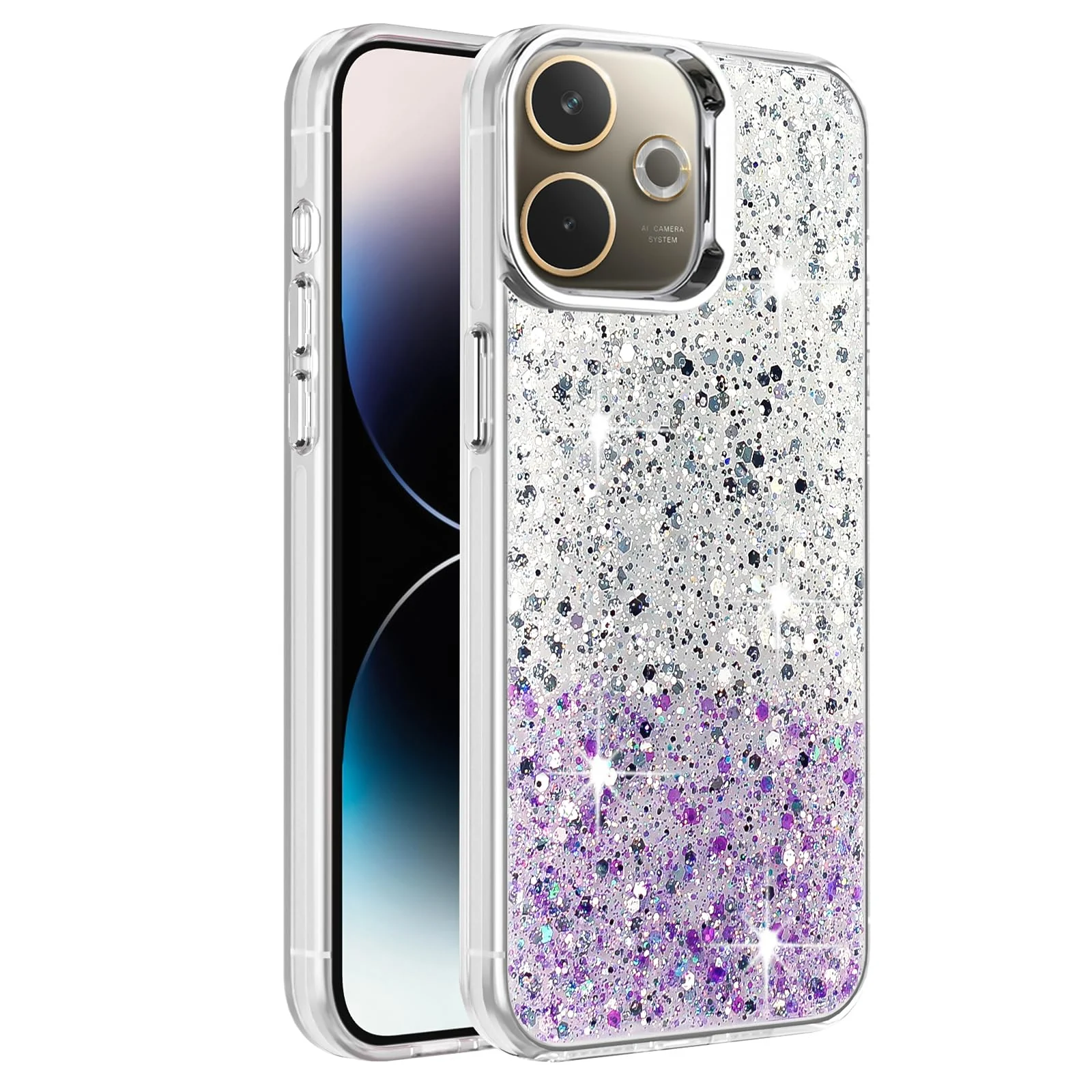 DL3 Mobilak Glitter Rhinestone Protective Case for OPPO A5 Pro with Shockproof Design - White Purple