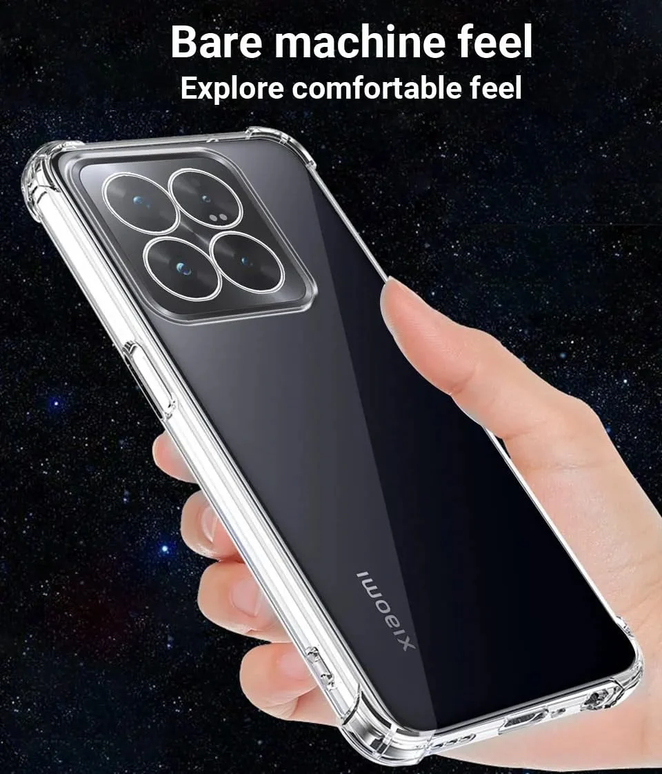 DL3 Mobilak Case Compatible with Xiaomi 14 pro, Cover Silicone Transparen t TPU Gorilla Anti-shock Protector Camera Shockproof Corners - Clear