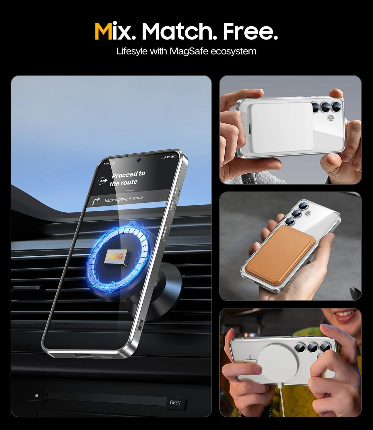 DL3 Mobilak For Samsung Galaxy A55 Magnetic Case, Compatible with MagSafe, Built-in Camera Lens Protector, Luxury Plating Soft TPU Clear Shockproof Slim Thin Cover - Silver