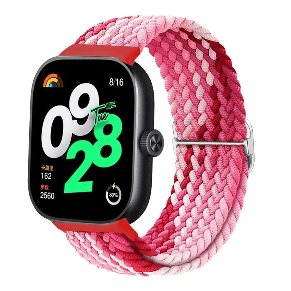 DL3 Mobilak Braided Band For Redmi 4/5 / 6 / Xiaomi Smart Band 8 Pro/Band 9 Pro for Women Men, Adjustable Braided Bands Straps Elastics Sport Wristband Nylon Strap - Colorful Pink
