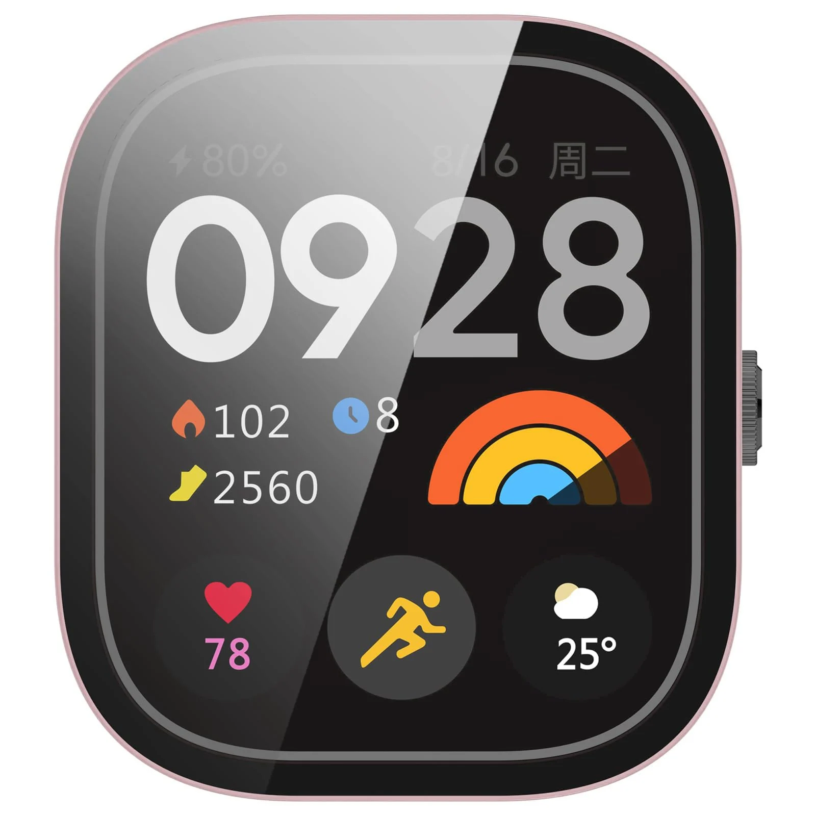 DL3 MOBILAK Full-Coverage Watch Case with Tempered Glass for Xiaomi Redmi Watch 4, Pink