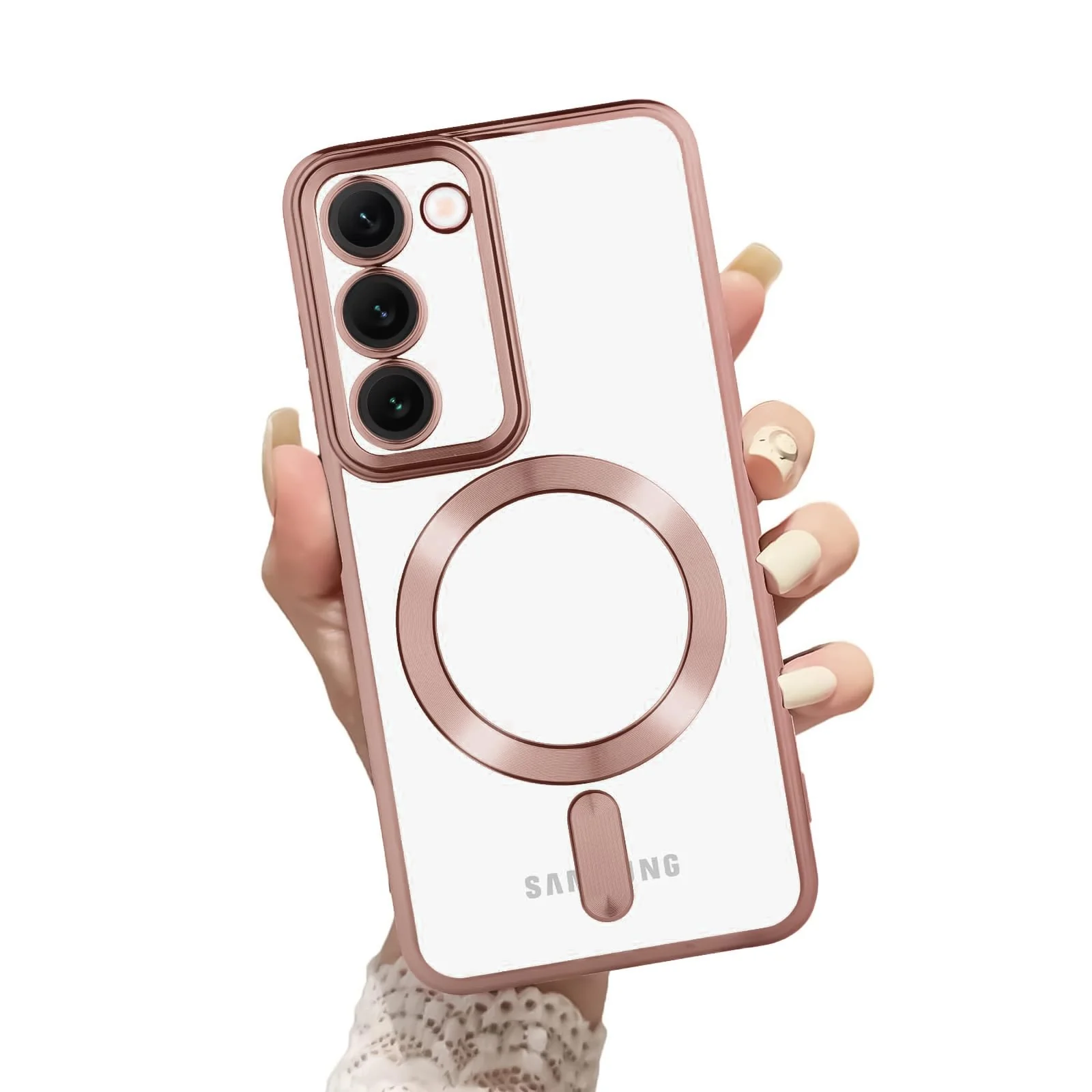 DL3 Mobilak Clear MagSafe-Compatible Magnetic Case for Samsung Galaxy S20 FE with Camera Protection and Shockproof Design - Pink