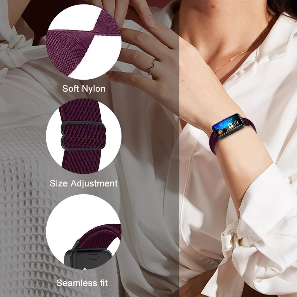 DL3 Mobilak Elastic Straps Compatible with Honor Band 6/Huawei Band 6 Pro/Huawei Band 6 Men Women, Adjustable Stretchy Bracelets Sport Nylon Replacement Bracelet - Wine Red