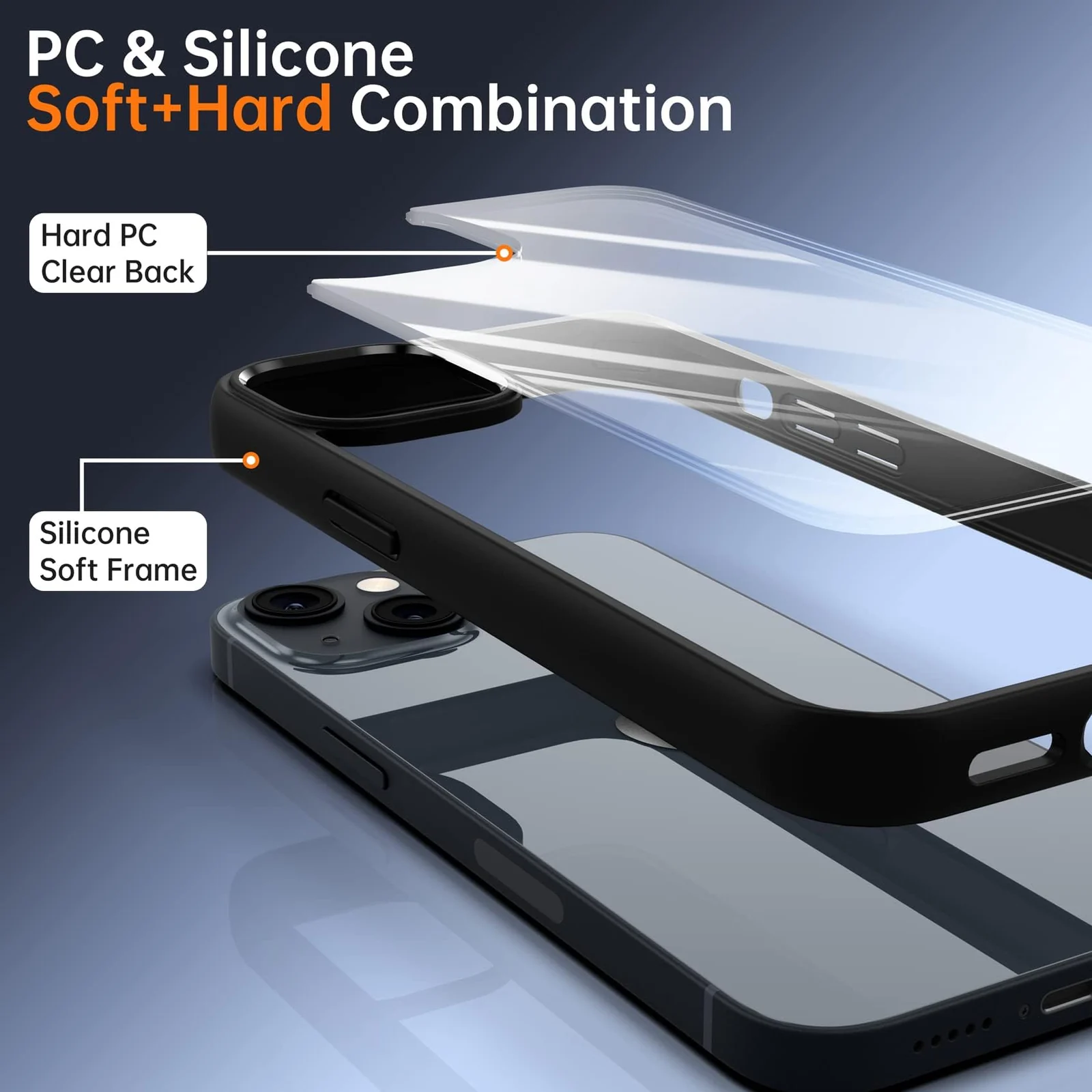 DL3 Mobilak Case Compatible With iPhone 13/iPhone 14 (6.1 Inch), Clear Case Shockproof Hard PC +Soft Silicone [Not Yellowing] Transparent Protective Slim Case Phone - Black