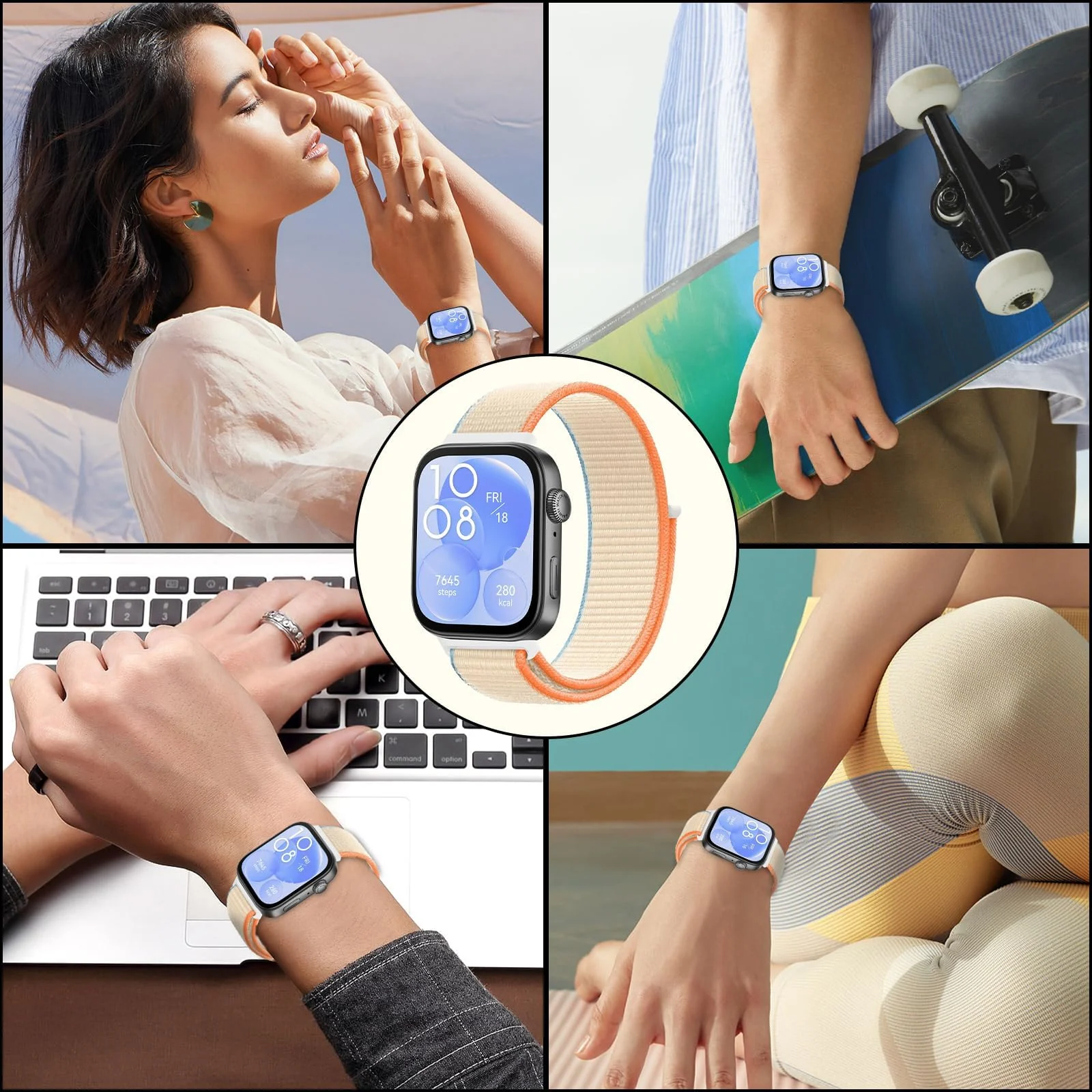 DL3 MOBILAK Elastic Nylon Watch Strap for Huawei Watch Fit 3 / Fit 4 / Fit 4 Pro / Fit 5 / Fit 5 Pro, Milk White