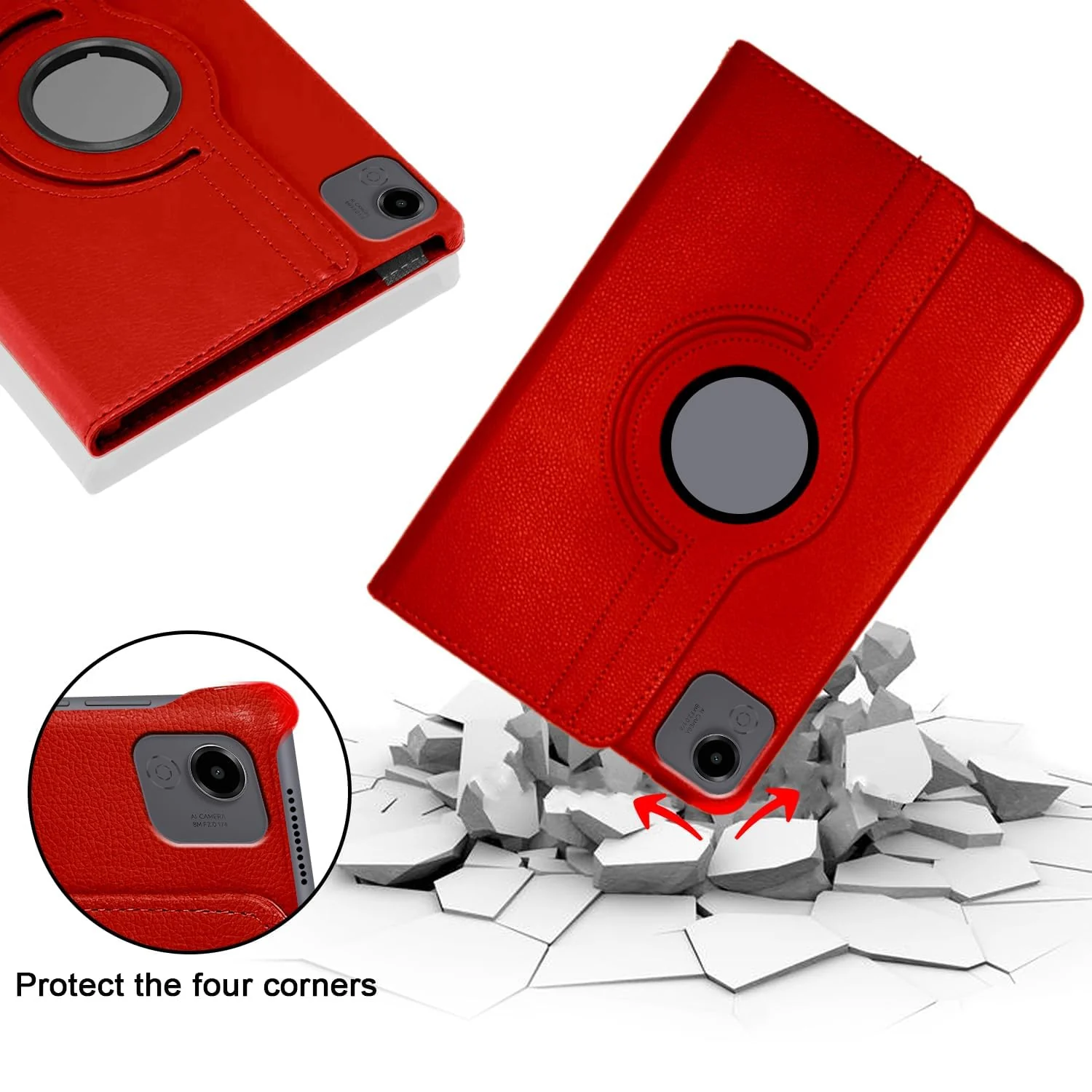 DL3 Mobilak Protective Cover for Honor Pad X9a 11.5 inch, 360° Rotatable Smart Stand, Leather Folio Flip Cover with Multi-Angle Viewing, Auto Wake Sleep - Red
